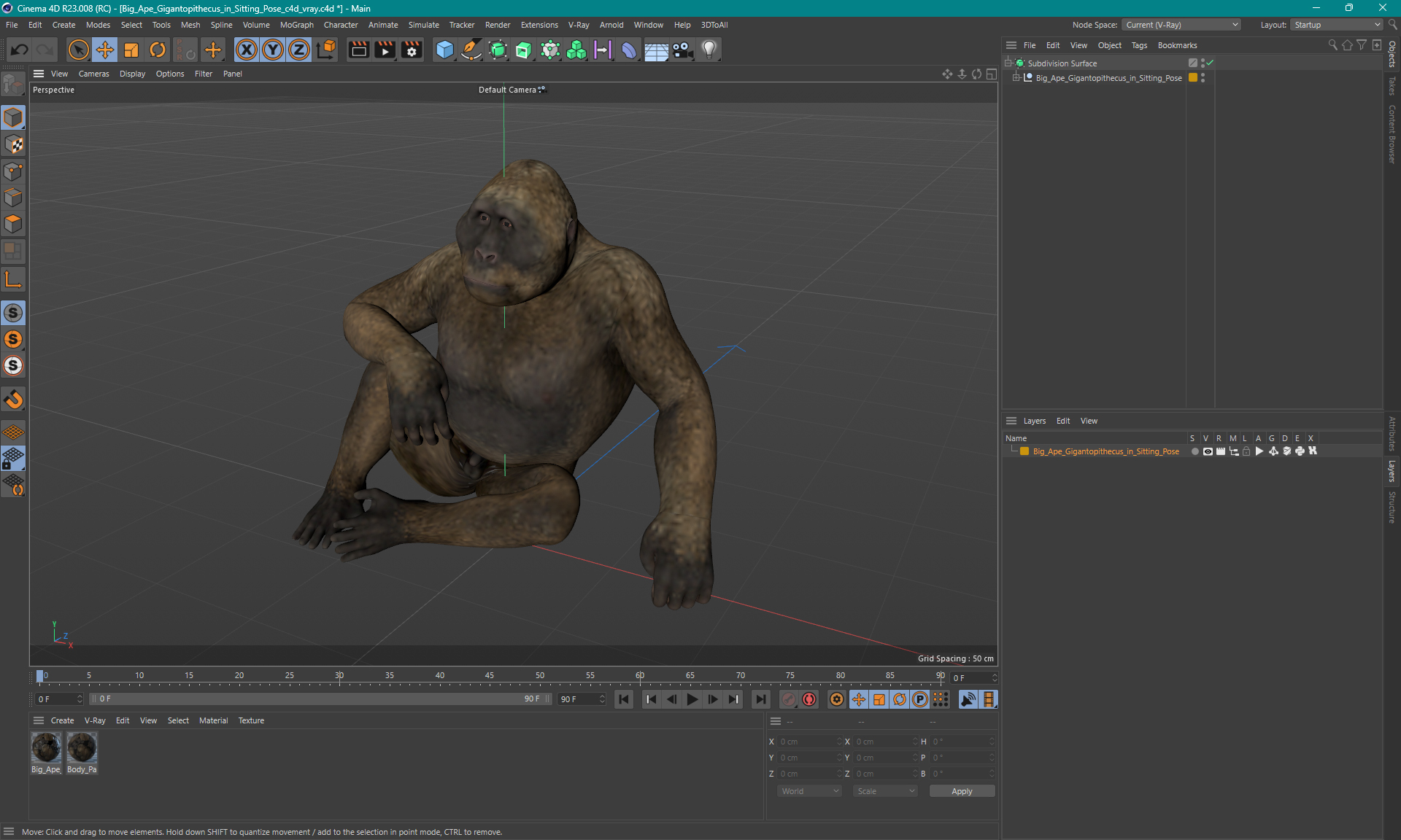 Big Ape Gigantopithecus in Sitting Pose 3D model