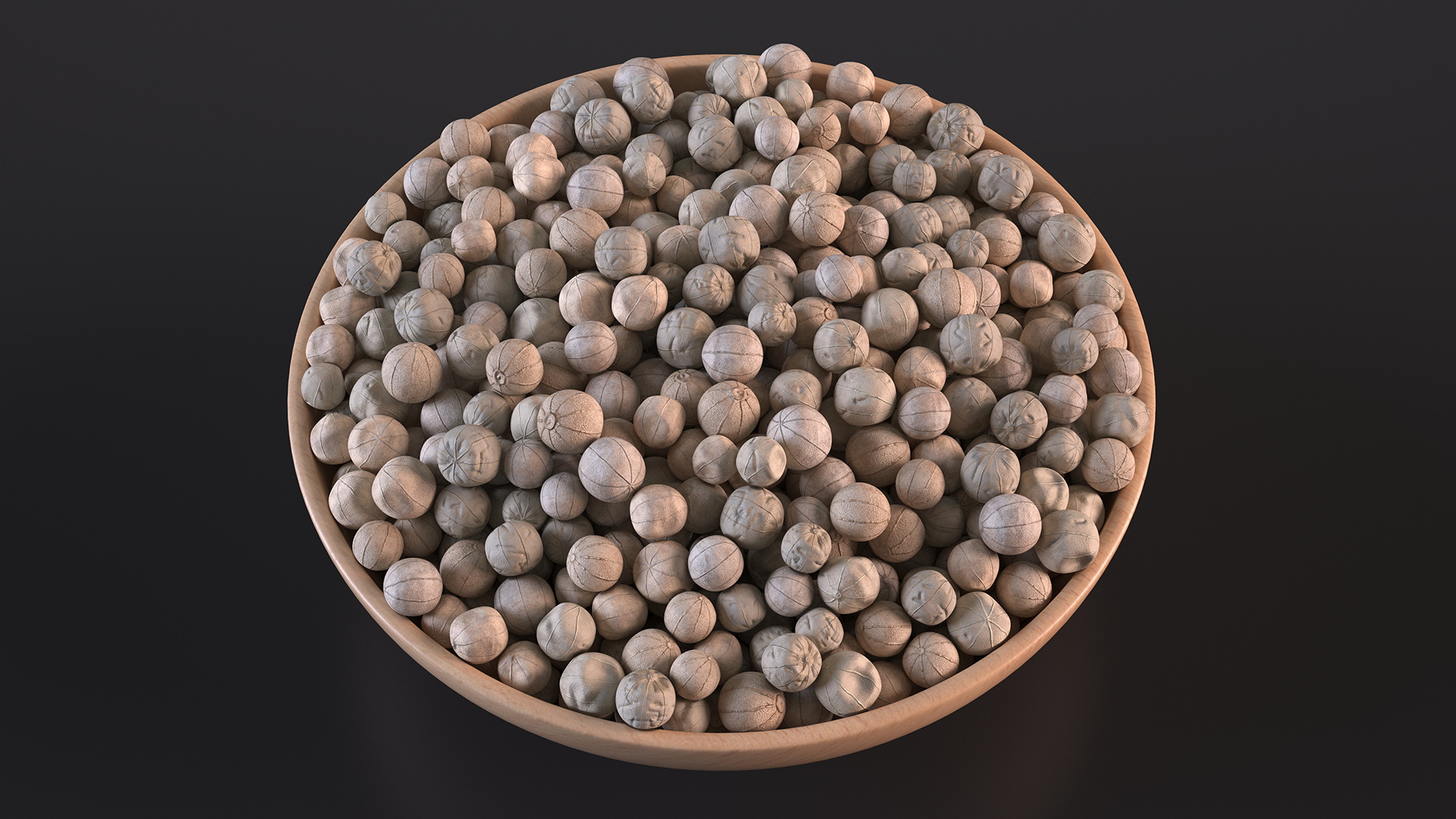 Wooden Bowl with White Dried Peppercorn 3D model
