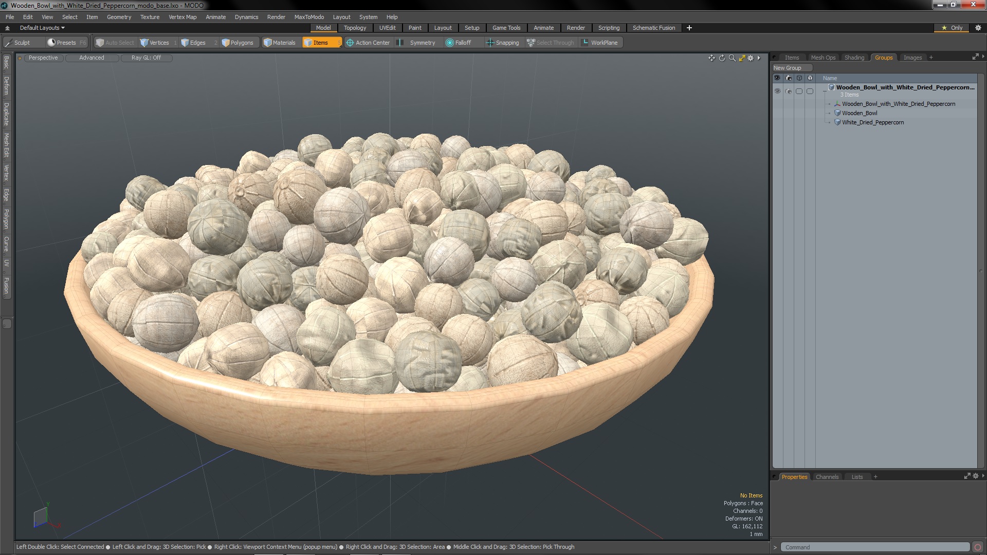 Wooden Bowl with White Dried Peppercorn 3D model