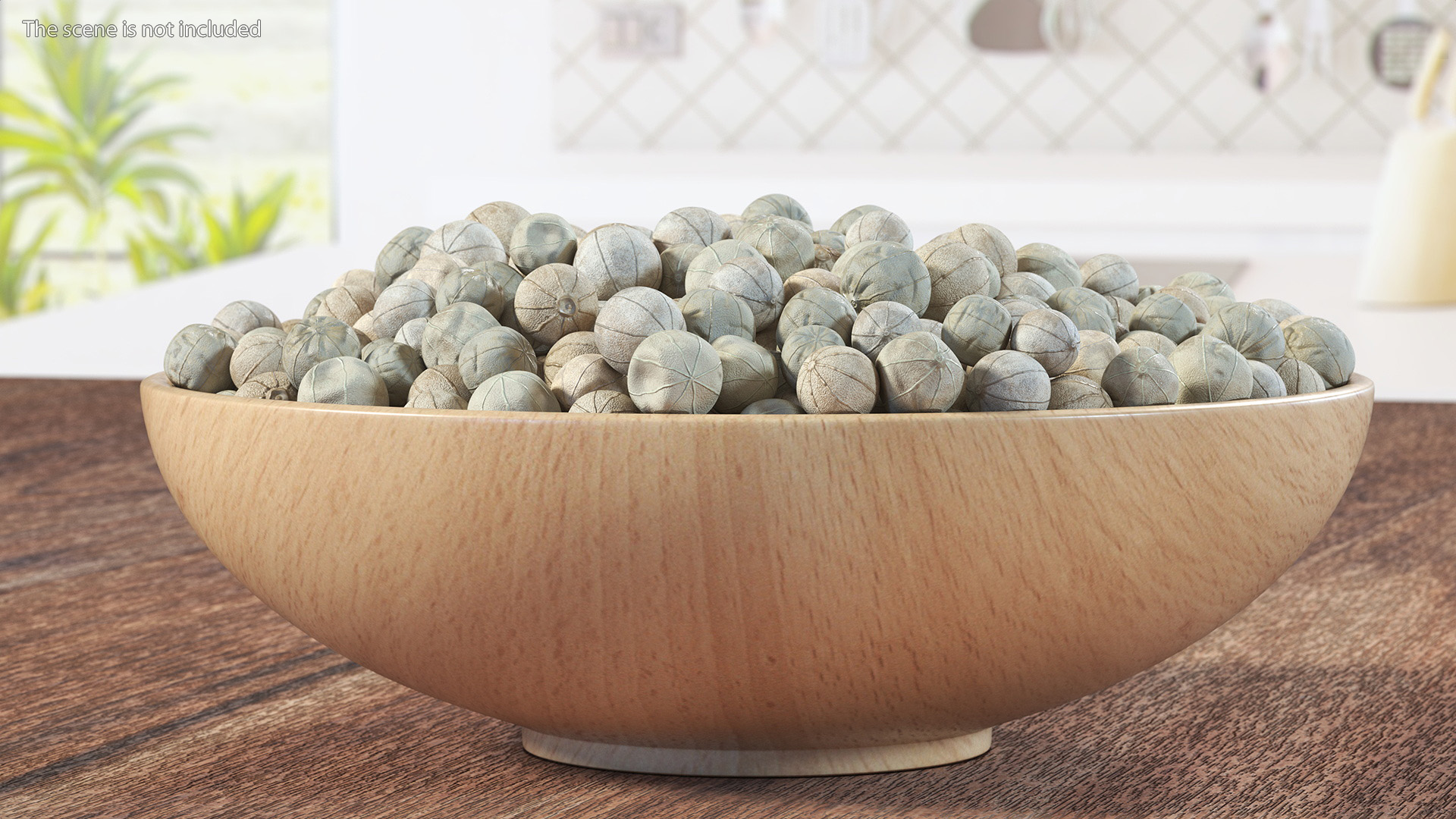 Wooden Bowl with White Dried Peppercorn 3D model