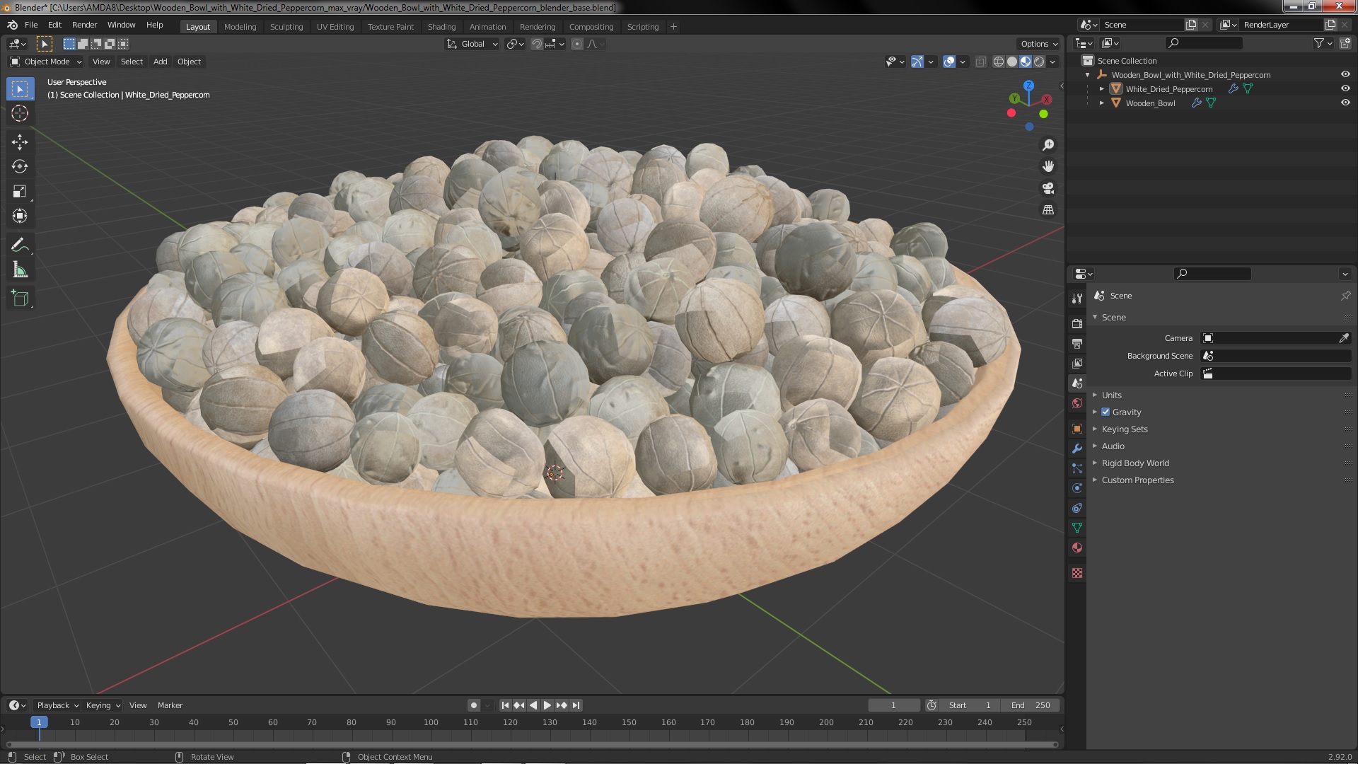 Wooden Bowl with White Dried Peppercorn 3D model
