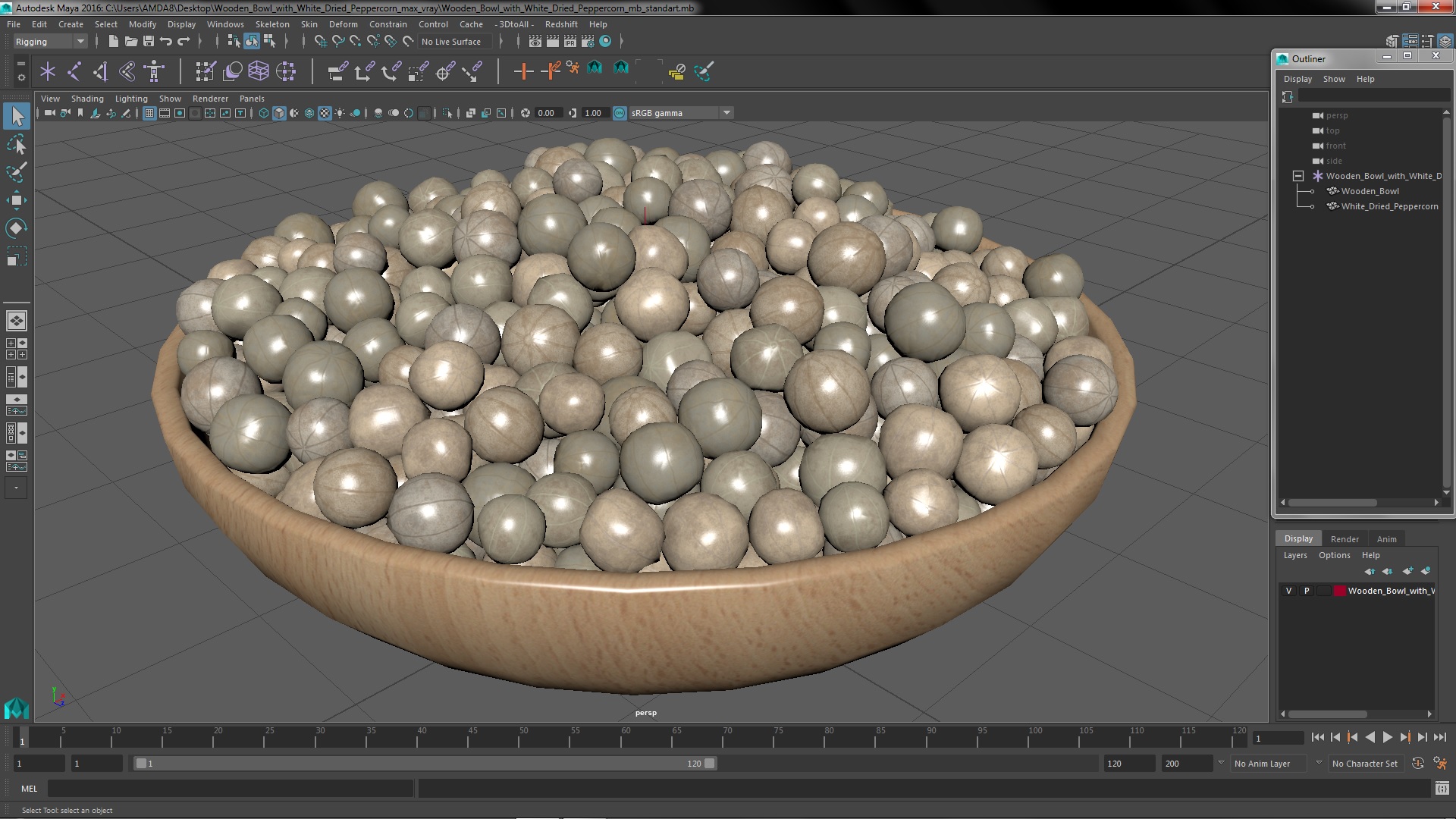 Wooden Bowl with White Dried Peppercorn 3D model