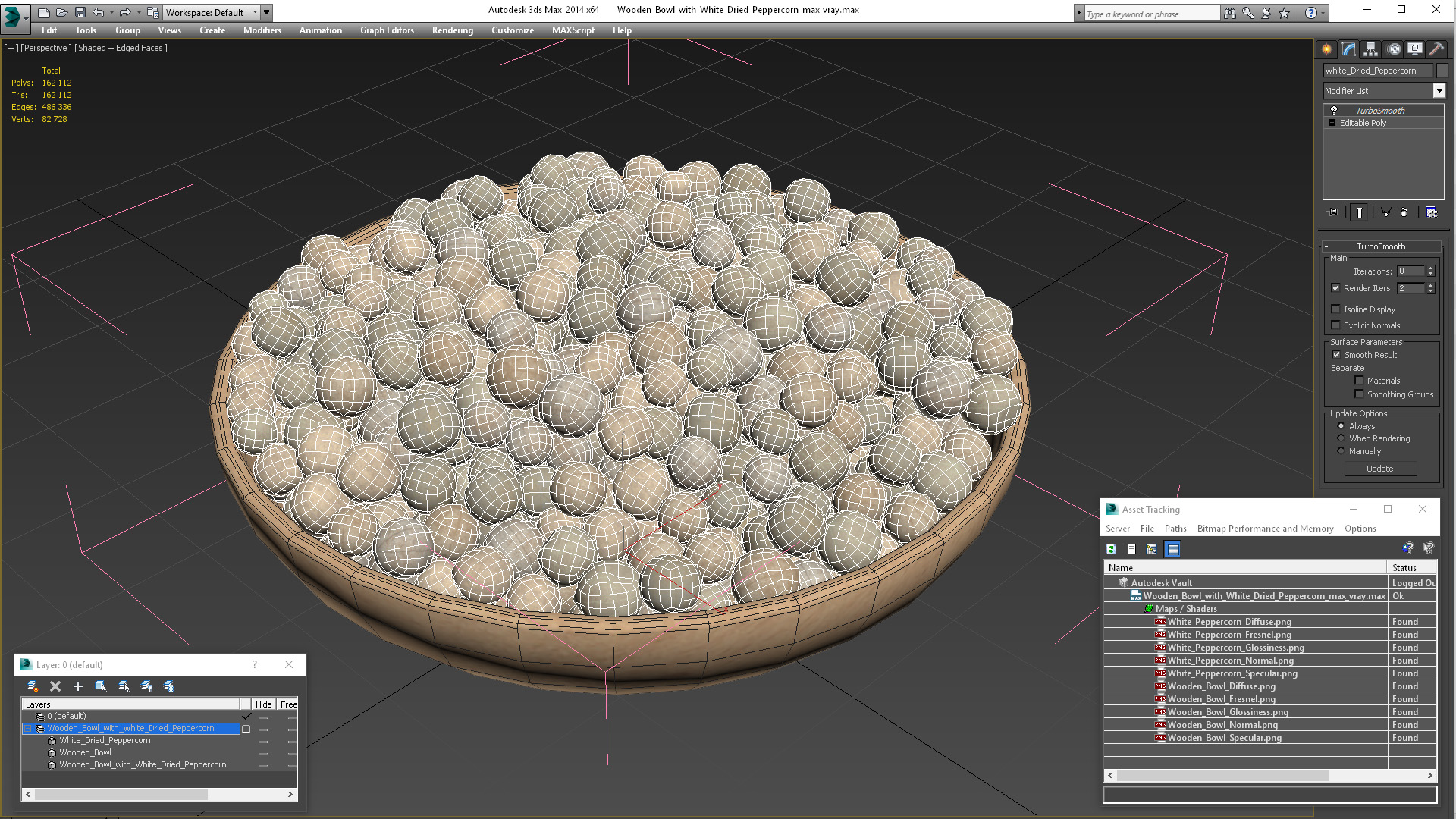 Wooden Bowl with White Dried Peppercorn 3D model