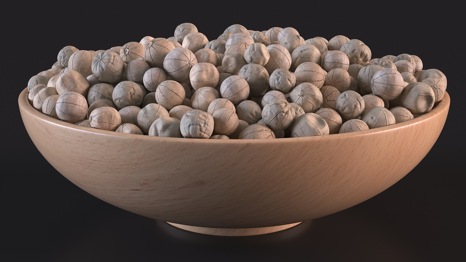 Wooden Bowl with White Dried Peppercorn 3D model