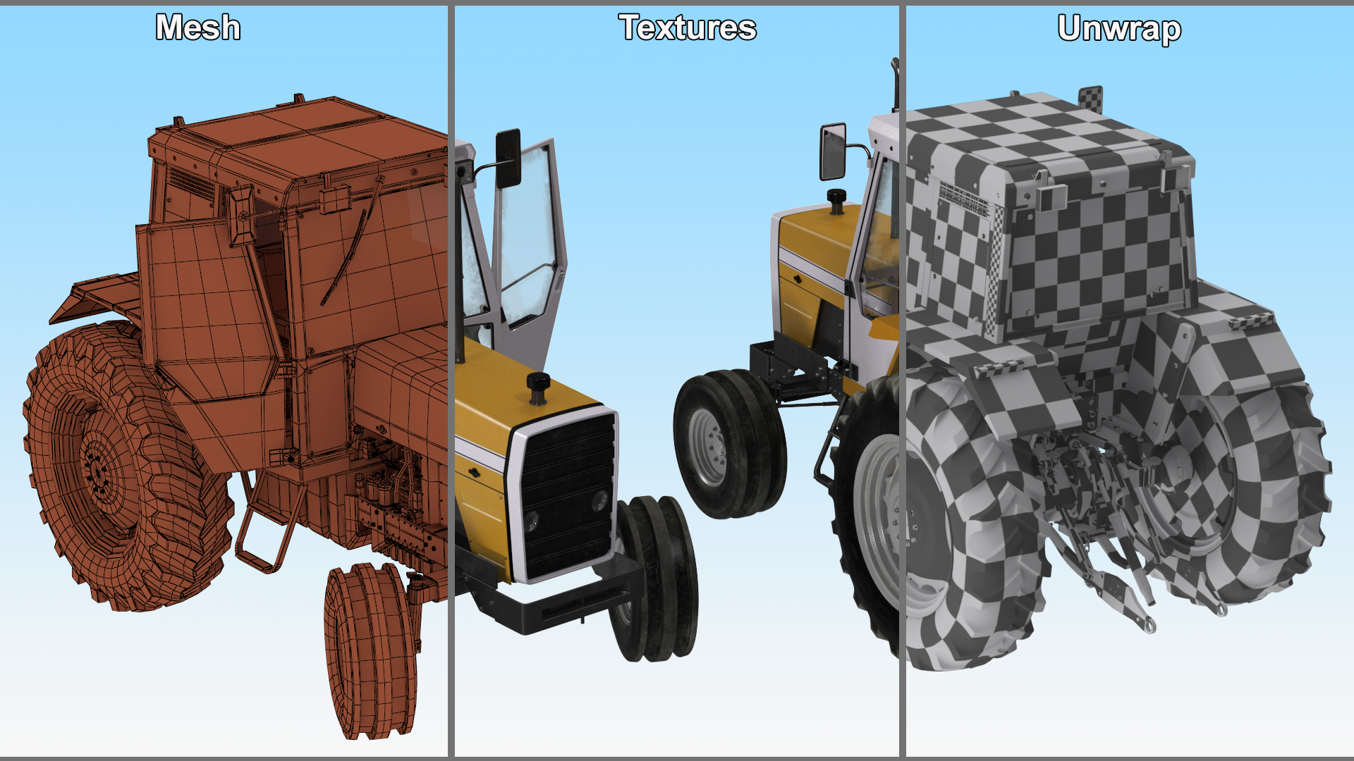3D Farm Tractor Rigged for Maya model