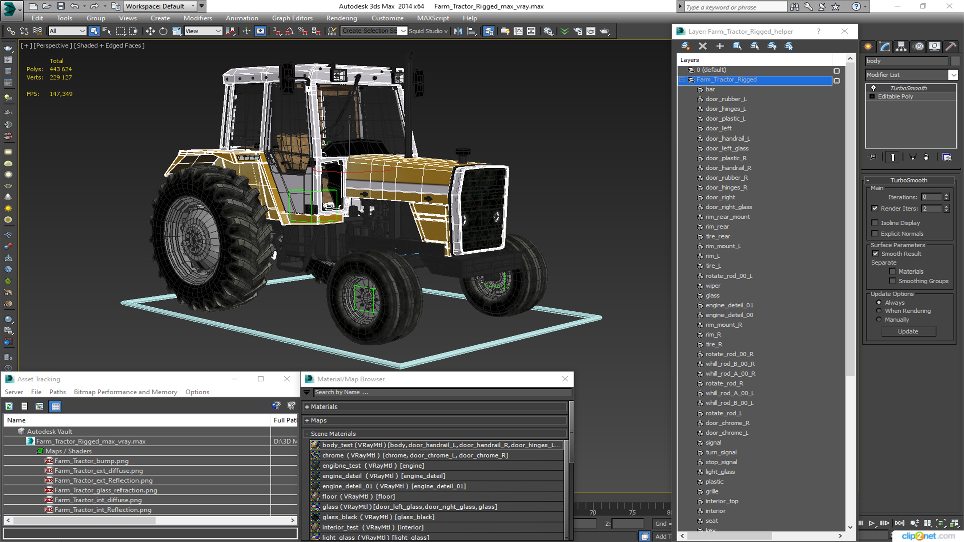 3D Farm Tractor Rigged for Maya model