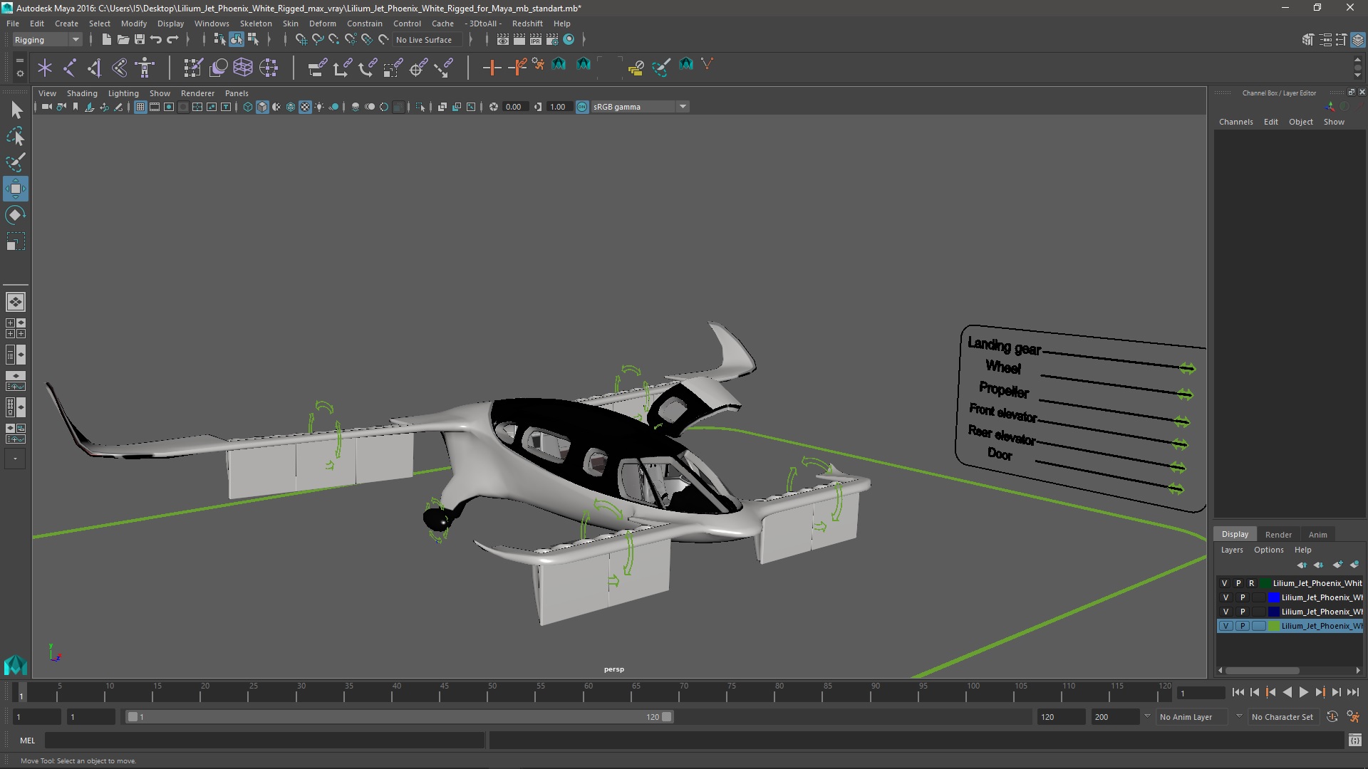 3D model Lilium Jet Phoenix White Rigged for Maya