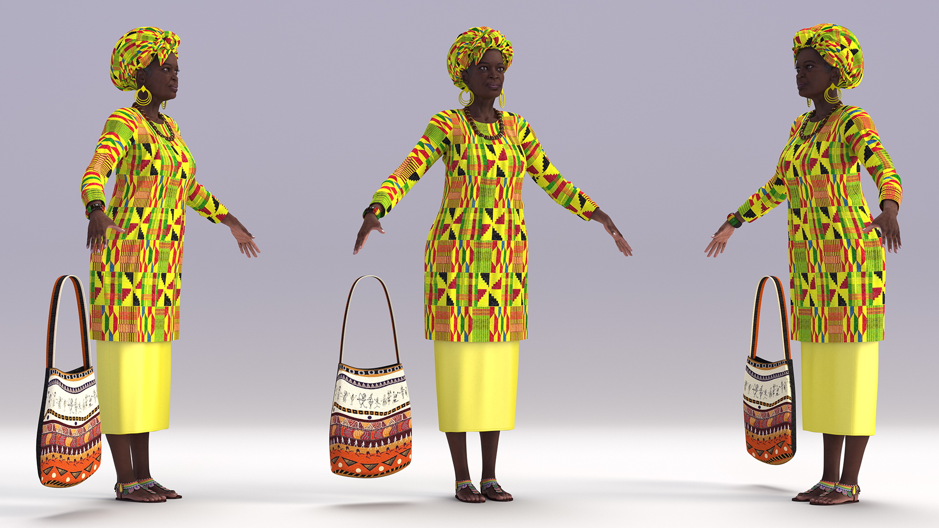 African Woman Wearing Traditional Clothes Rigged for Maya 3D
