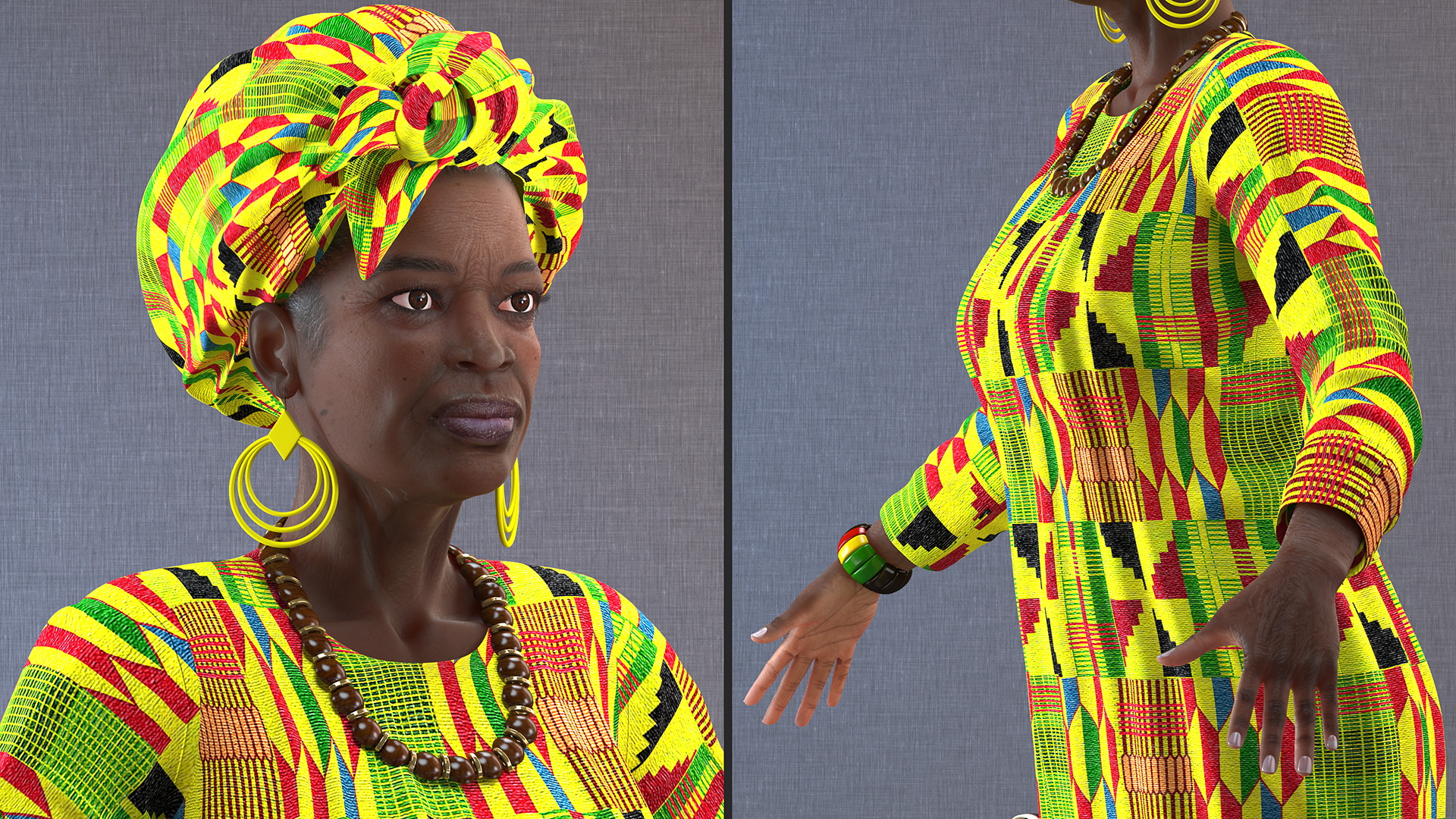 African Woman Wearing Traditional Clothes Rigged for Maya 3D