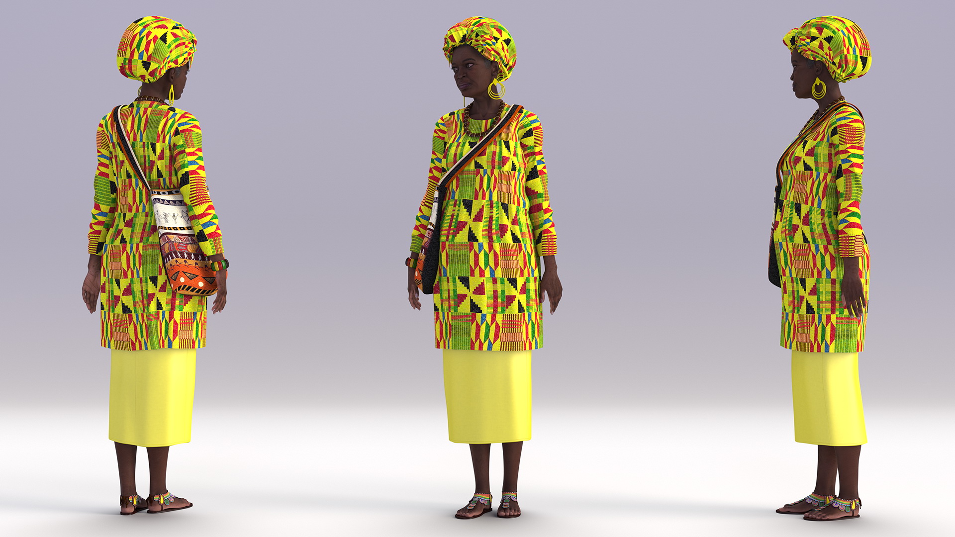 African Woman Wearing Traditional Clothes Rigged for Maya 3D