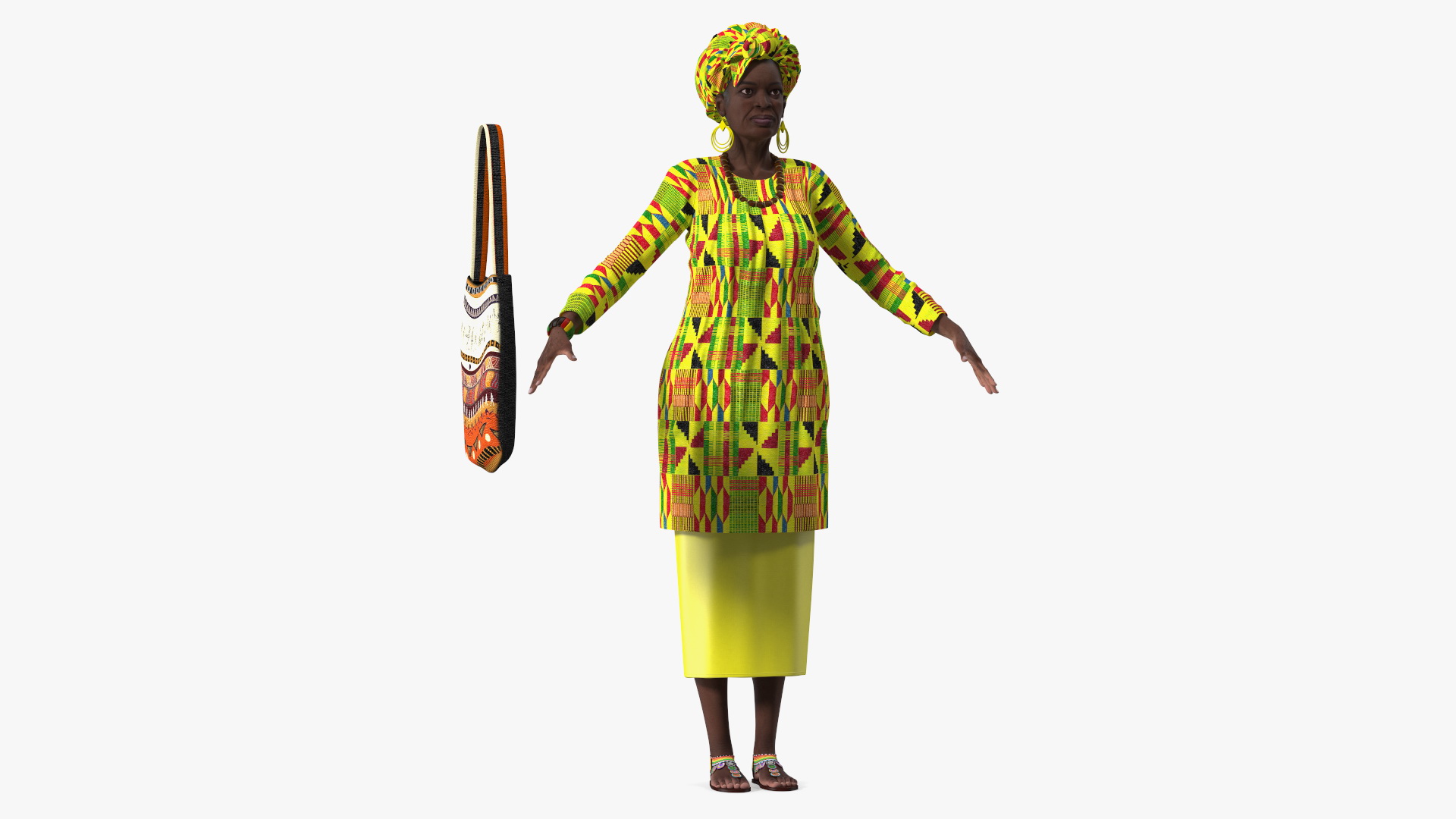 African Woman Wearing Traditional Clothes Rigged for Maya 3D