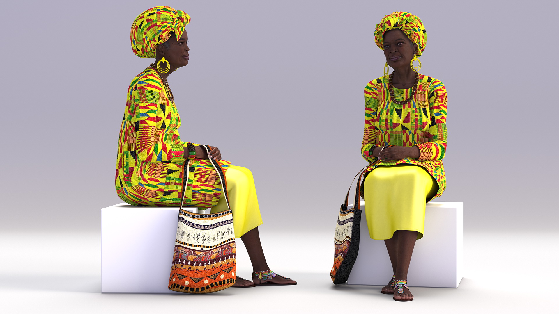 African Woman Wearing Traditional Clothes Rigged for Maya 3D