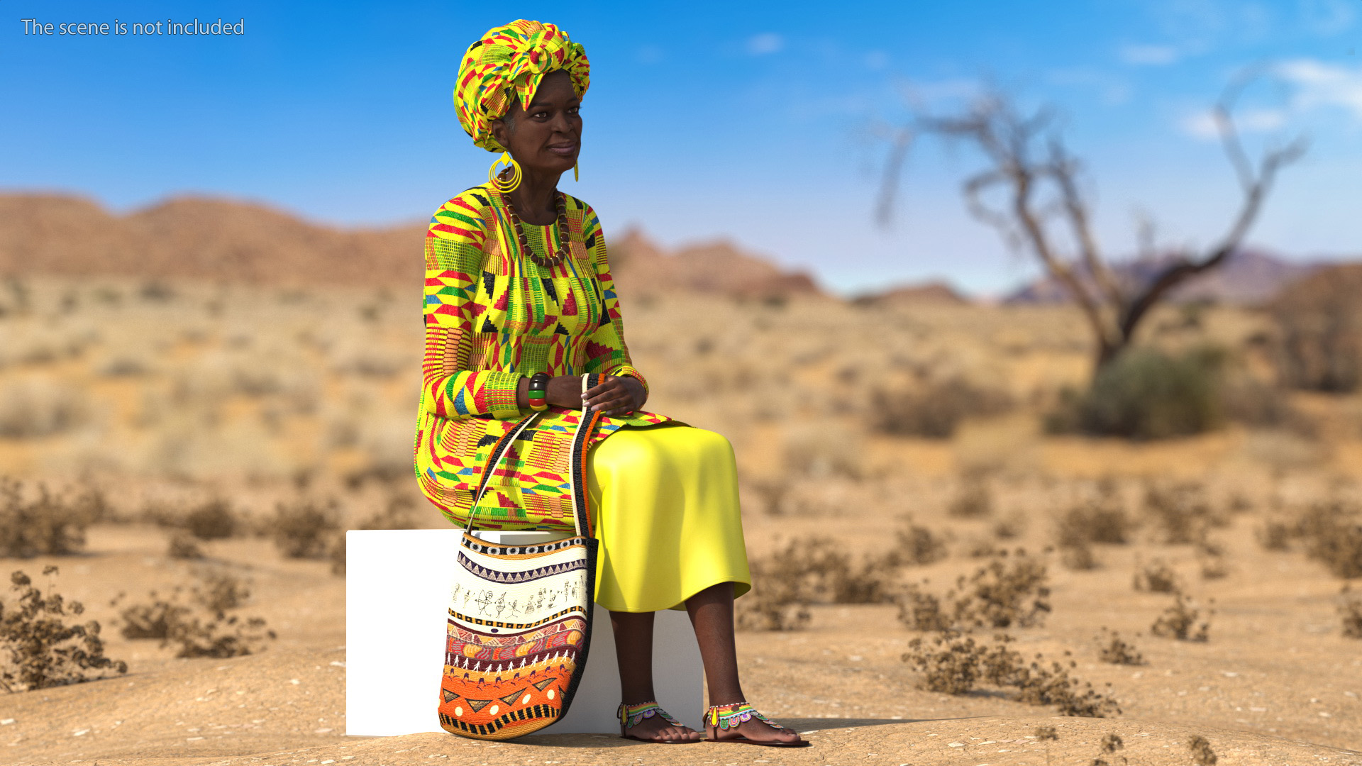 African Woman Wearing Traditional Clothes Rigged for Maya 3D