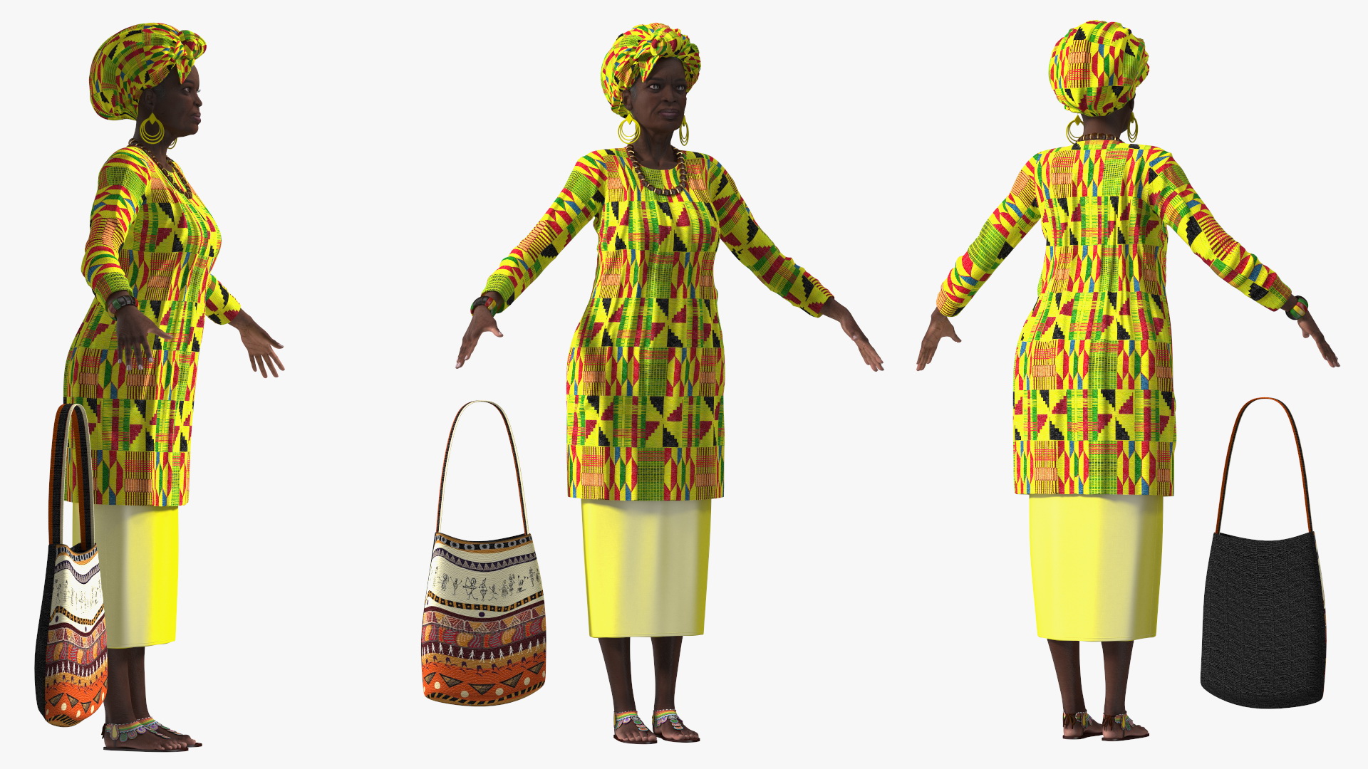 African Woman Wearing Traditional Clothes Rigged for Maya 3D