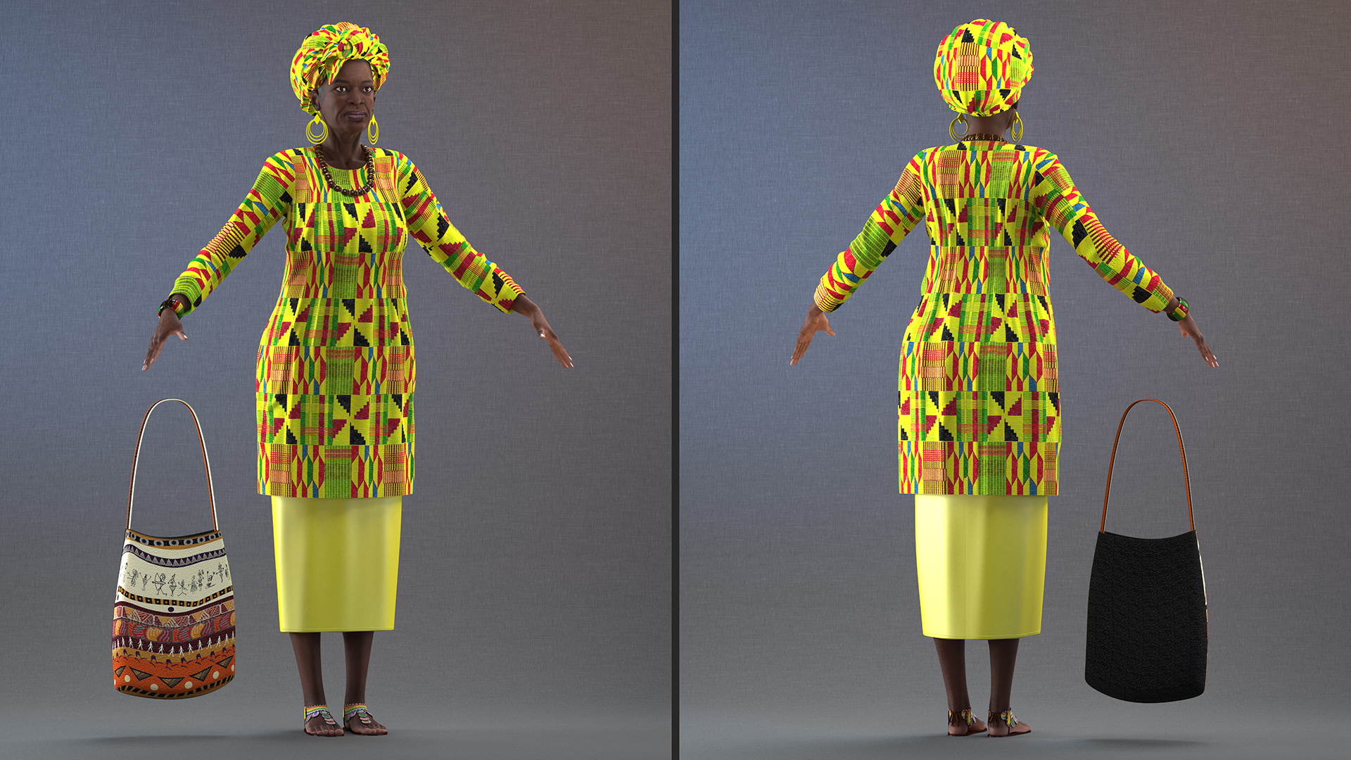 African Woman Wearing Traditional Clothes Rigged for Maya 3D