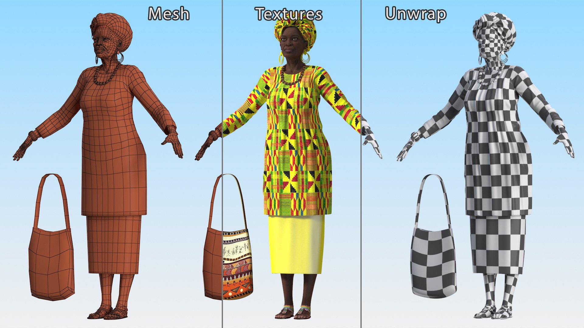 African Woman Wearing Traditional Clothes Rigged for Maya 3D