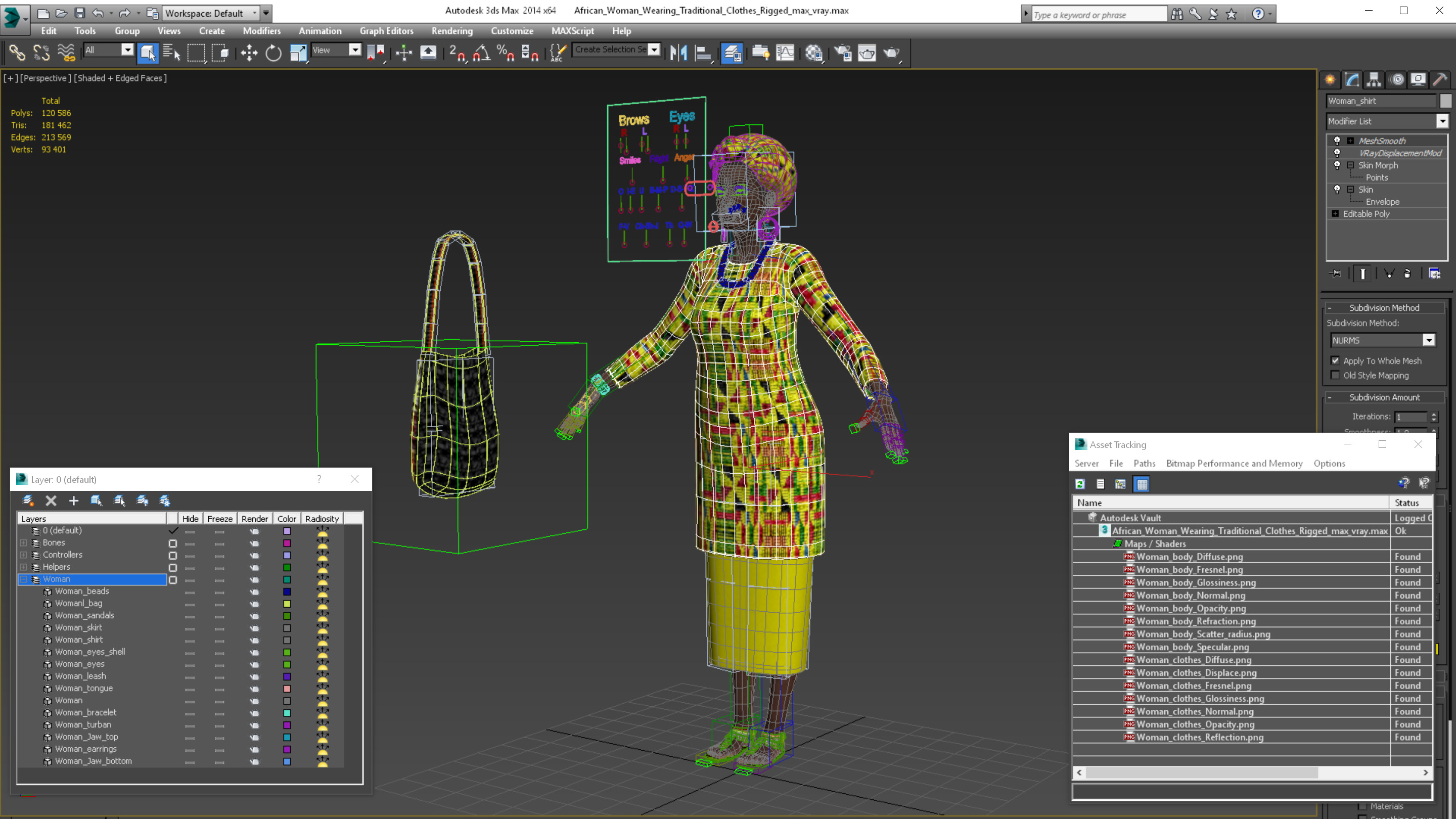 African Woman Wearing Traditional Clothes Rigged for Maya 3D