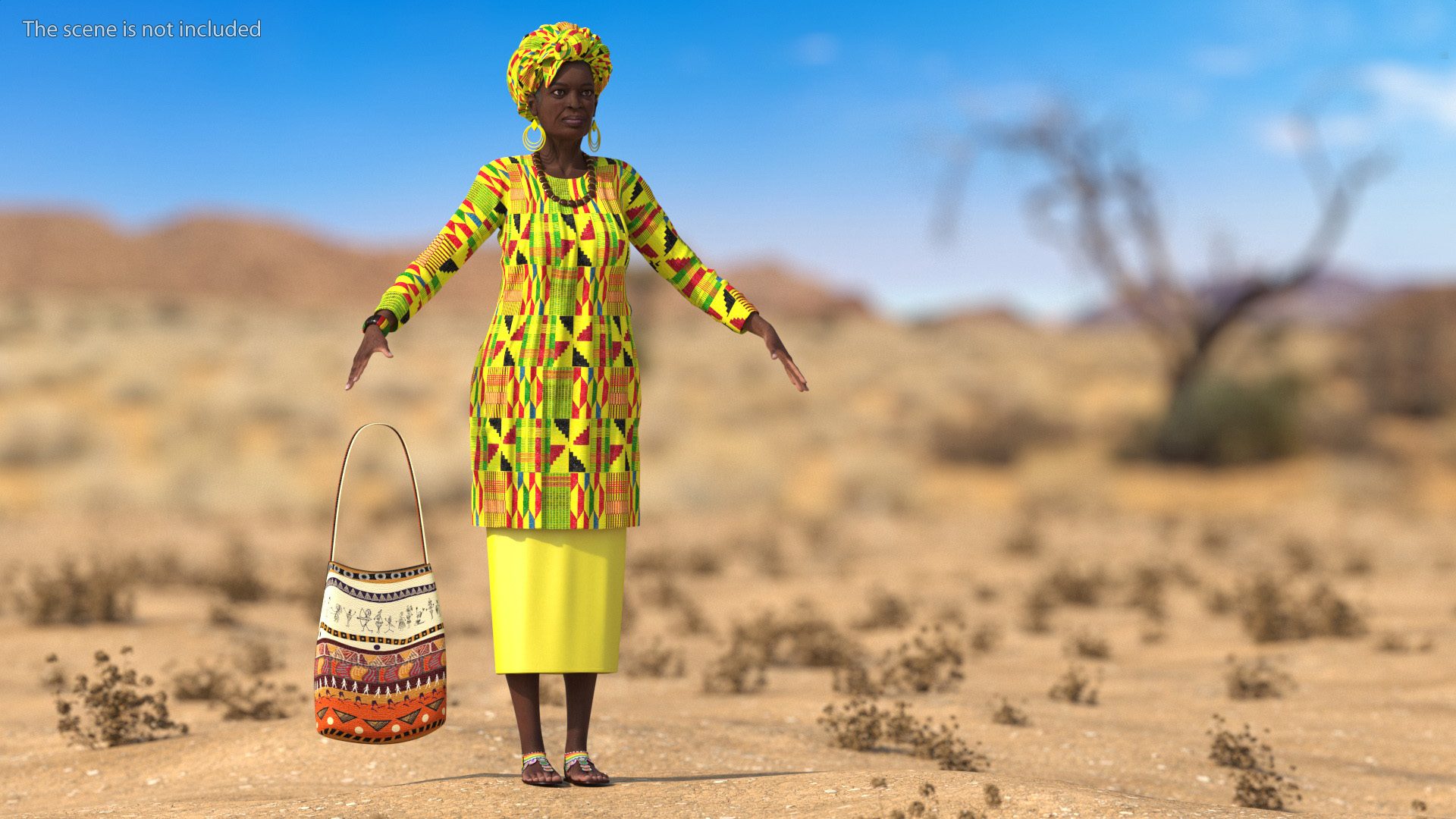 African Woman Wearing Traditional Clothes Rigged for Maya 3D