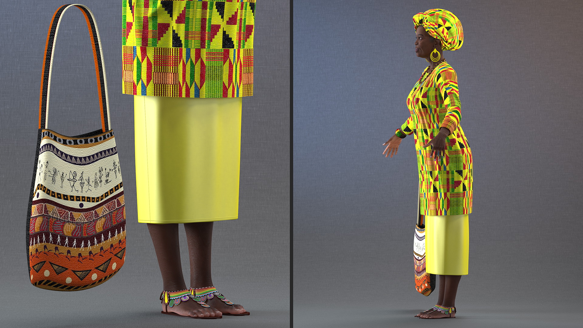African Woman Wearing Traditional Clothes Rigged for Maya 3D