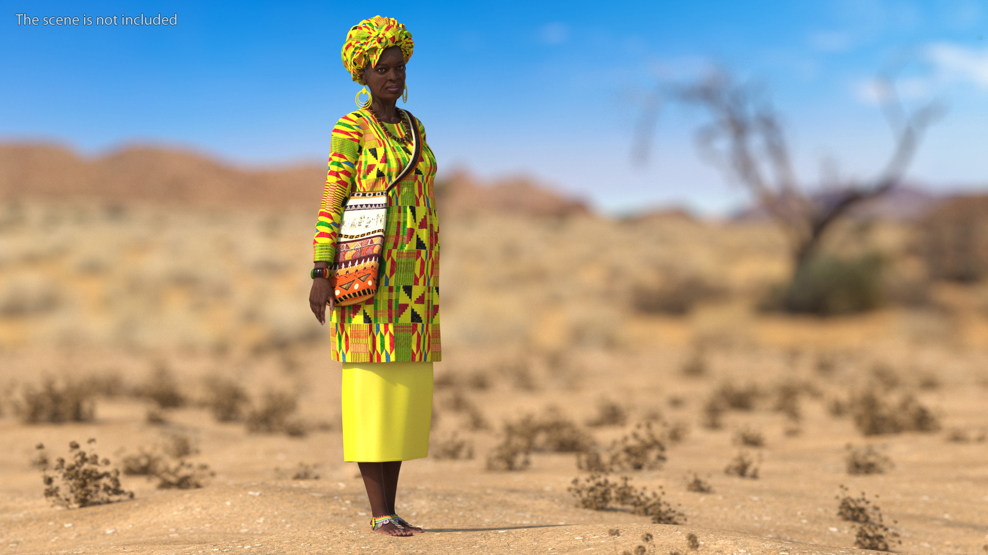 African Woman Wearing Traditional Clothes Rigged for Maya 3D