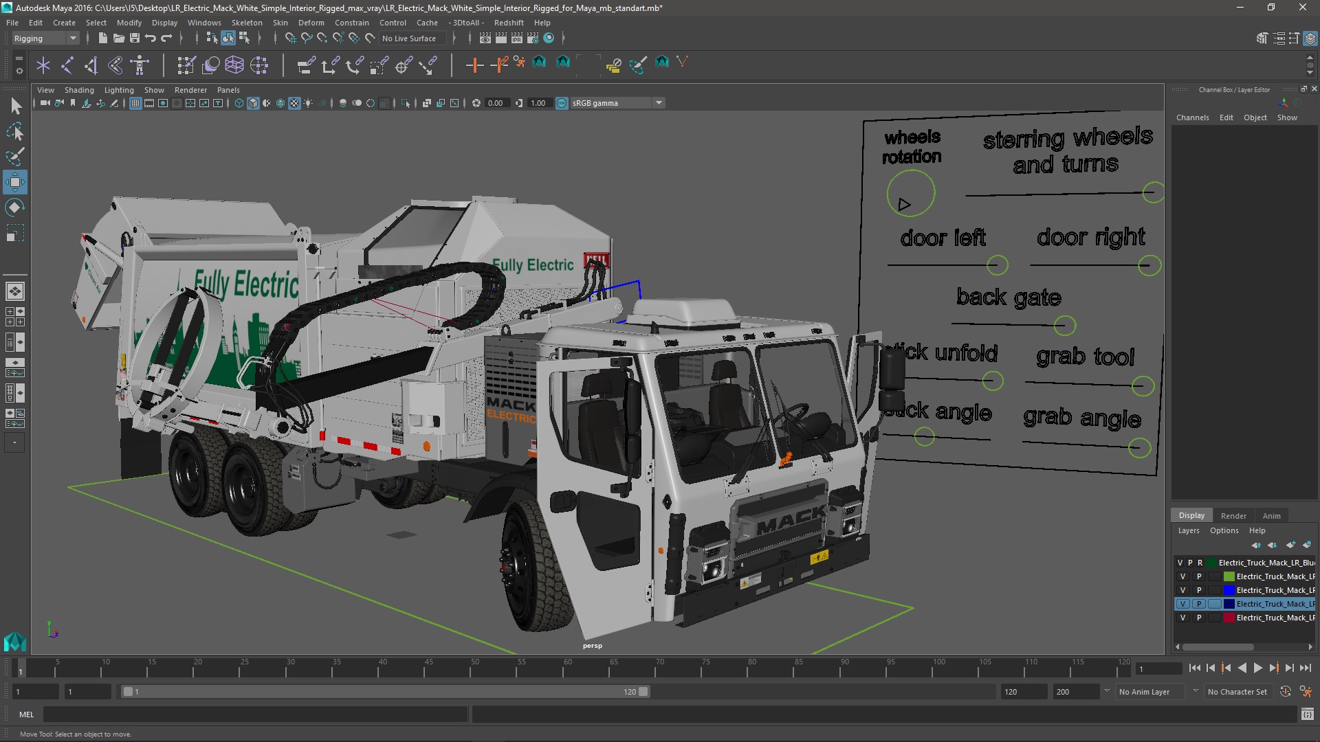 LR Electric Mack White Simple Interior Rigged for Maya 3D model