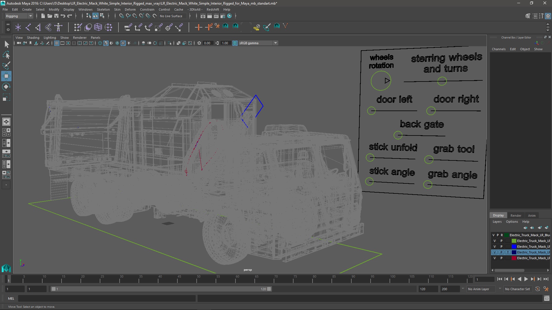 LR Electric Mack White Simple Interior Rigged for Maya 3D model