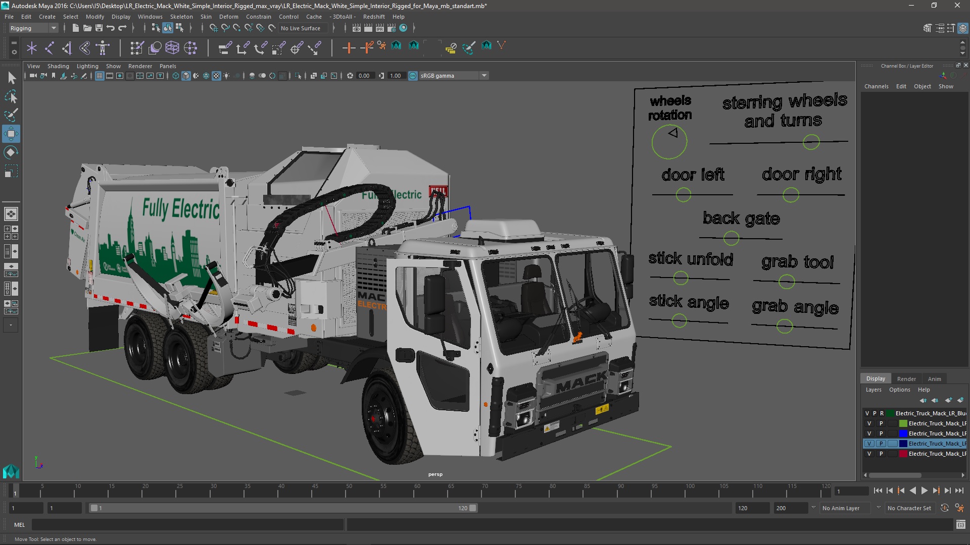 LR Electric Mack White Simple Interior Rigged for Maya 3D model