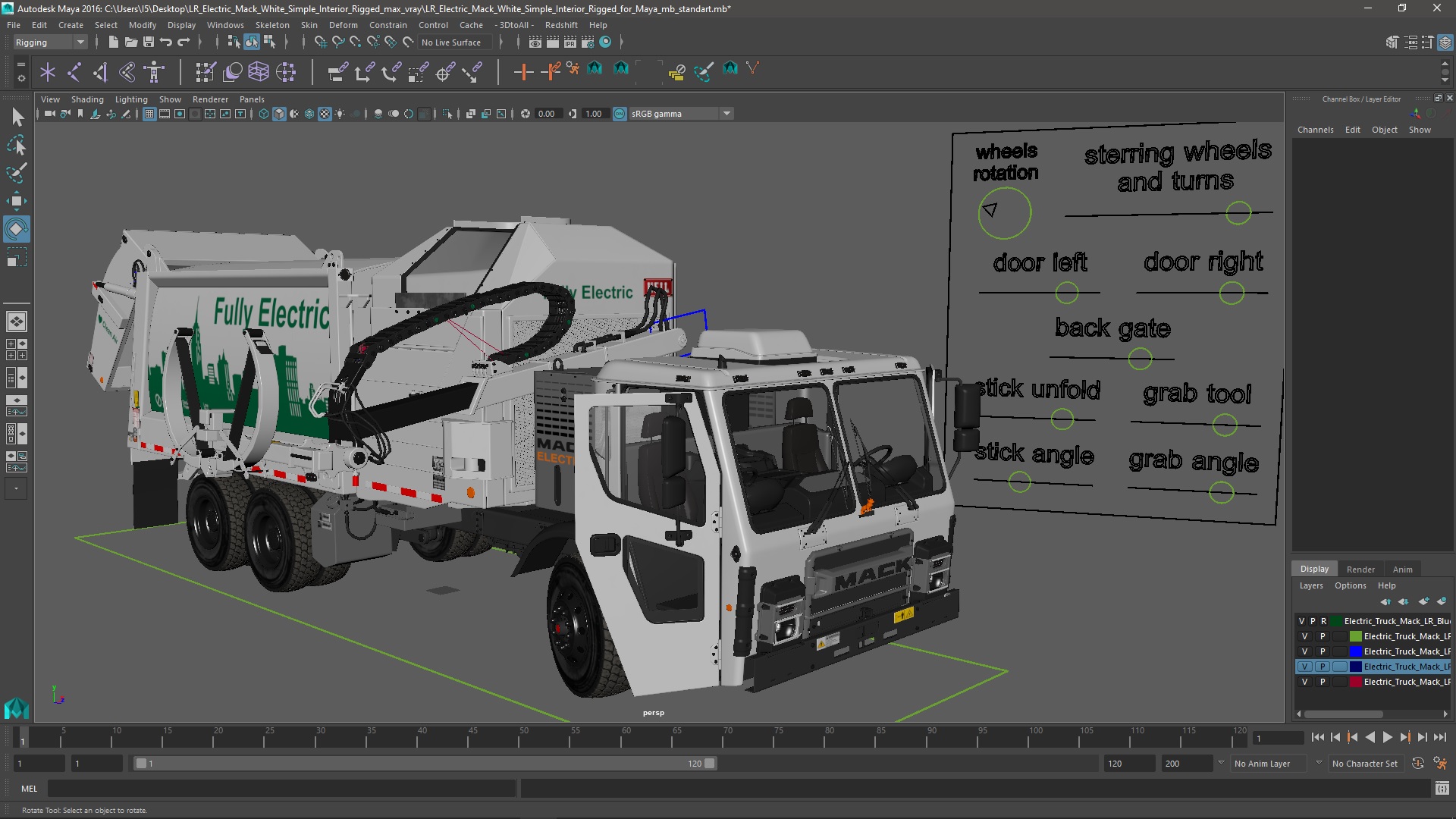 LR Electric Mack White Simple Interior Rigged for Maya 3D model