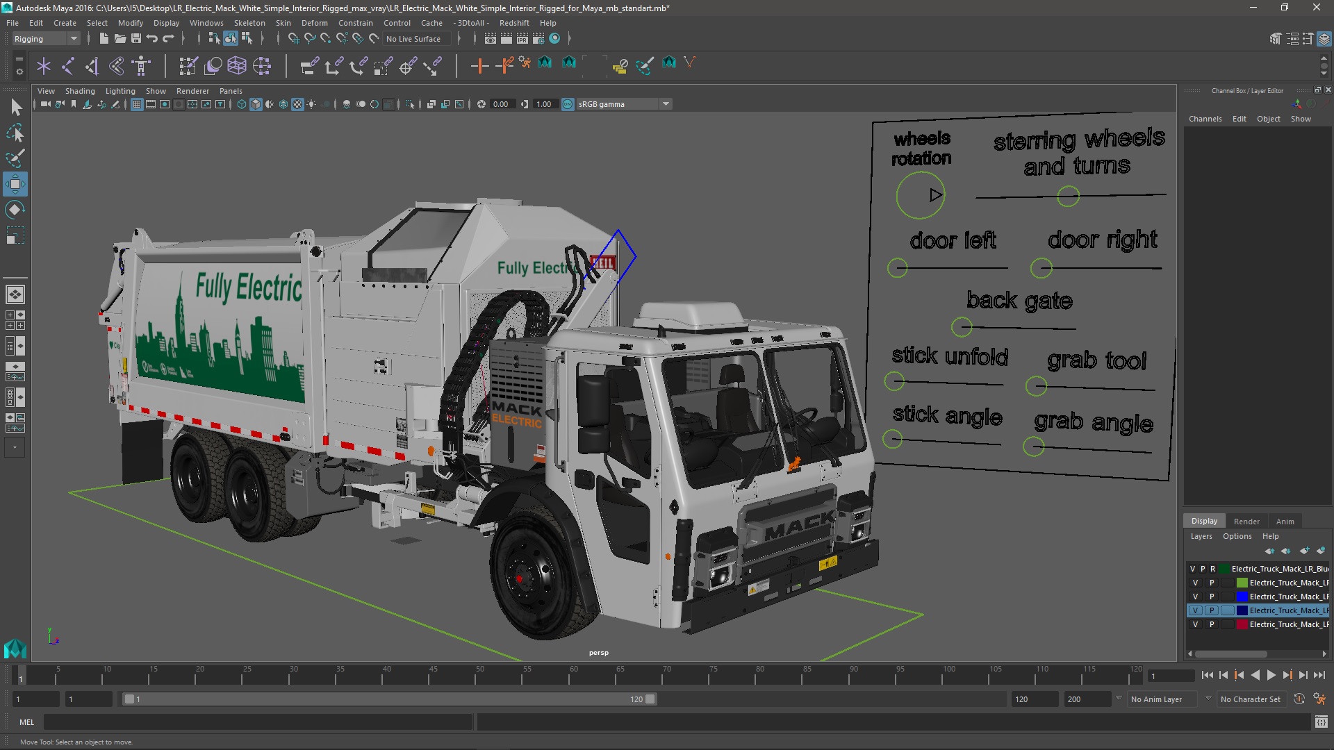 LR Electric Mack White Simple Interior Rigged for Maya 3D model