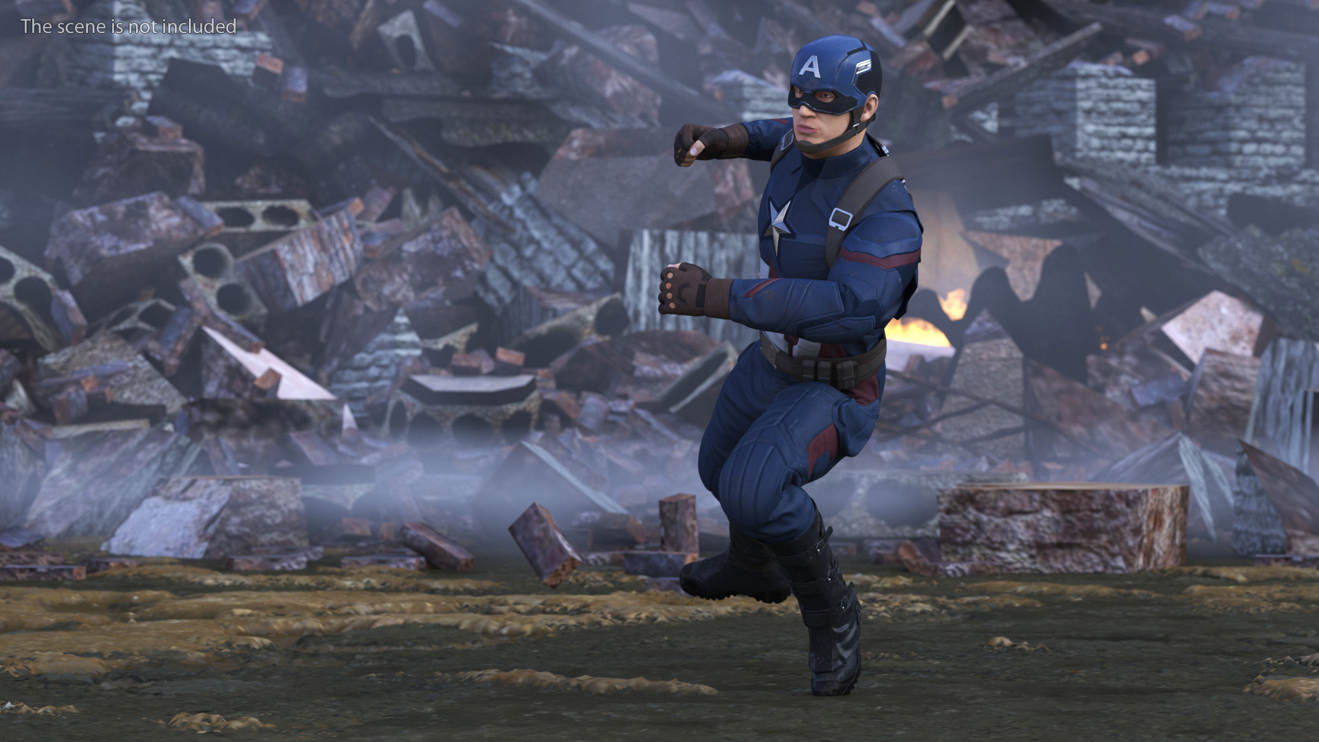 3D Character Captain America in Shabby Suit Rigged for Maya
