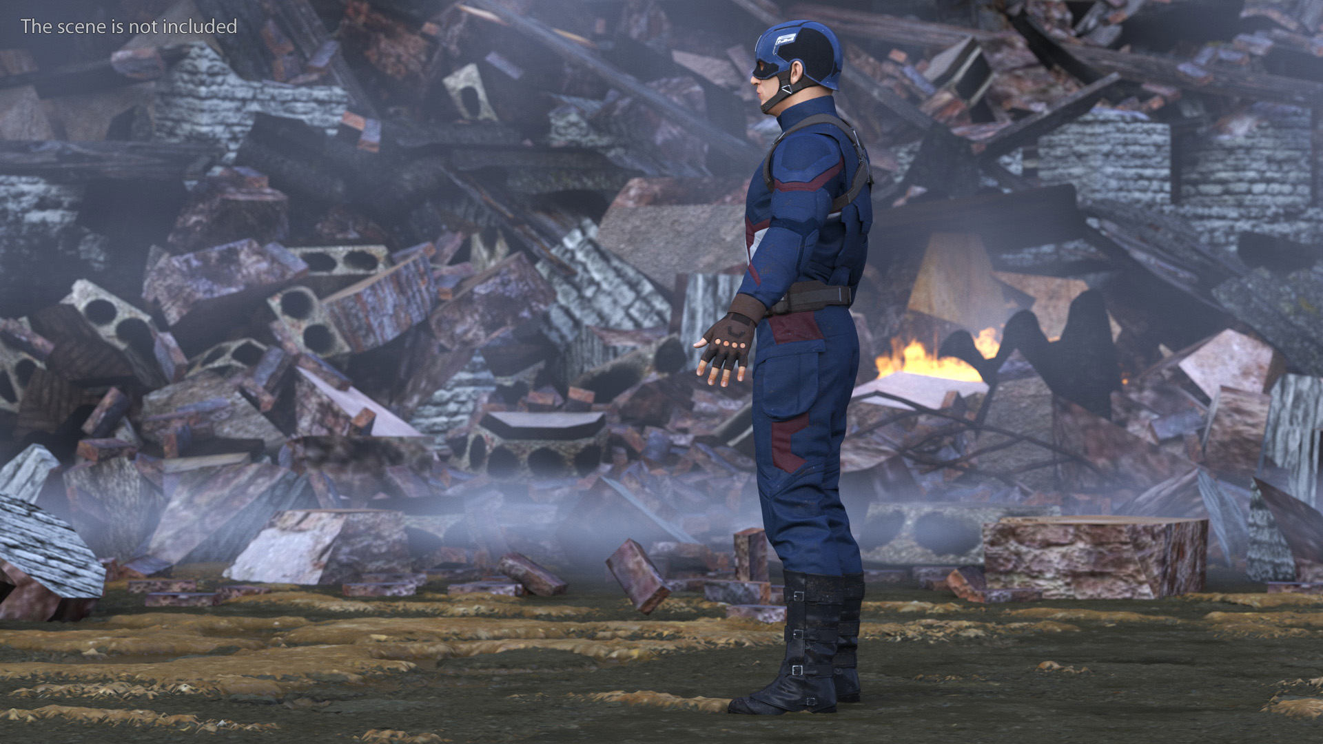 3D Character Captain America in Shabby Suit Rigged for Maya