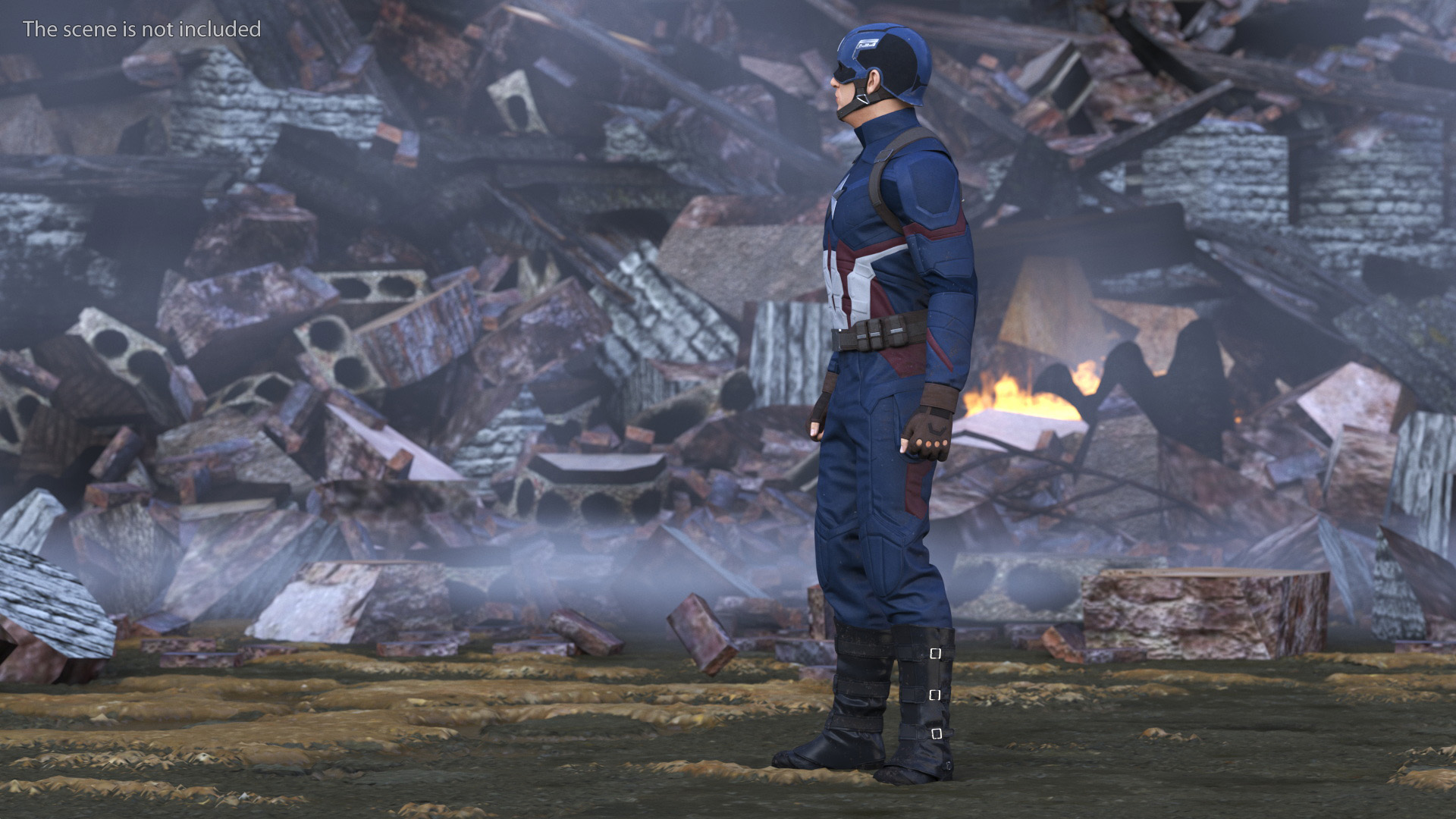 3D Character Captain America in Shabby Suit Rigged for Maya