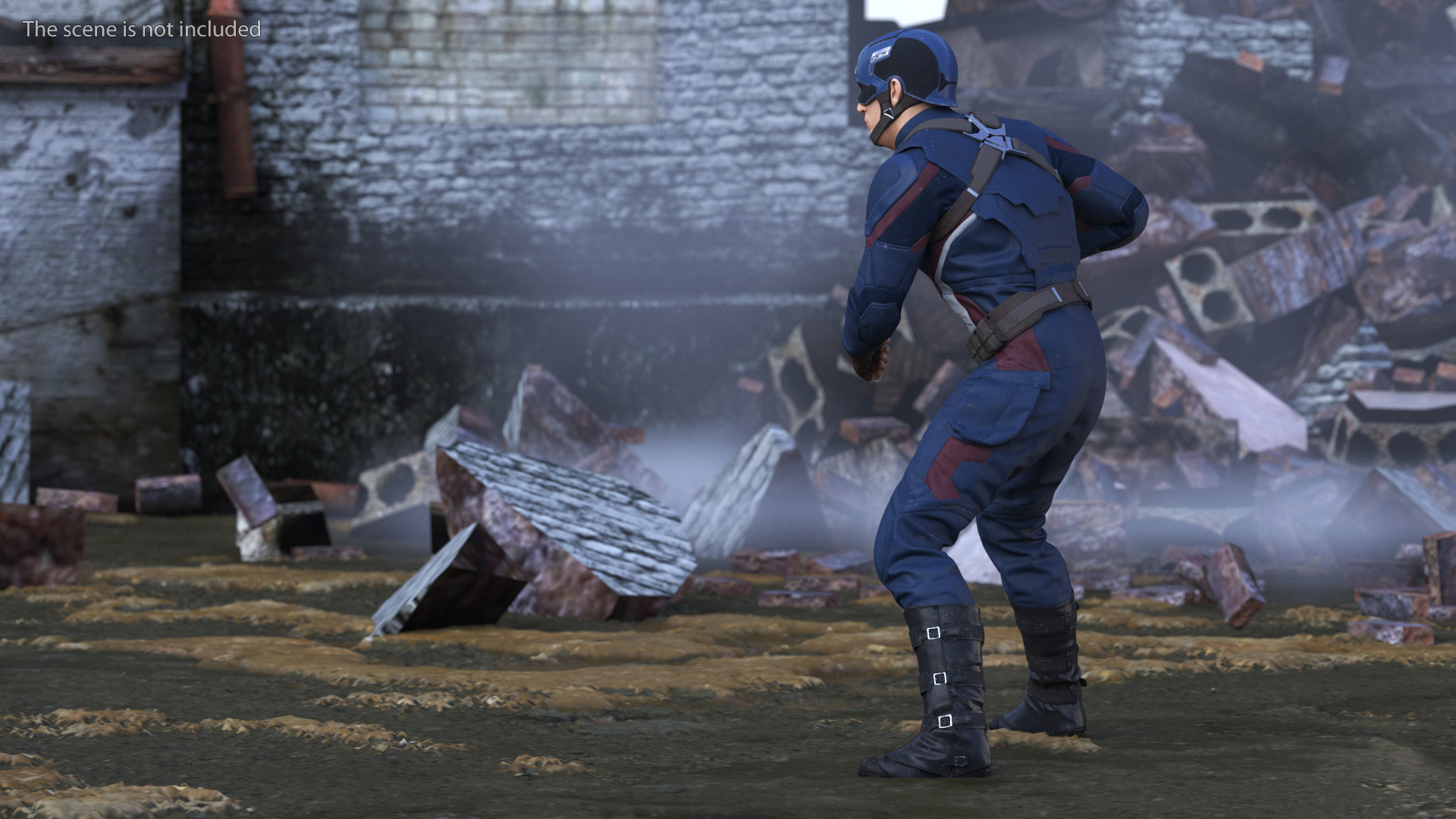 3D Character Captain America in Shabby Suit Rigged for Maya