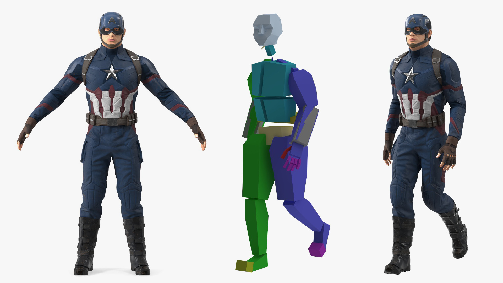 3D Character Captain America in Shabby Suit Rigged for Maya