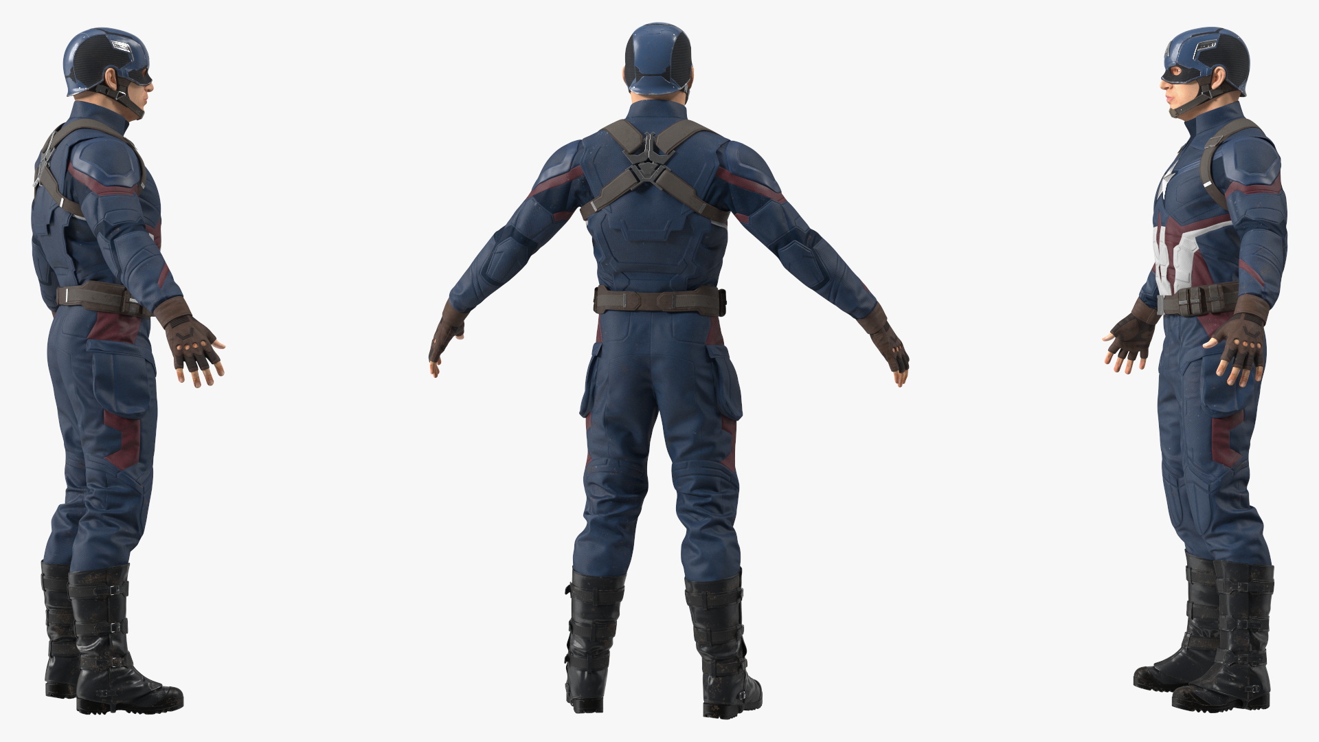 3D Character Captain America in Shabby Suit Rigged for Maya