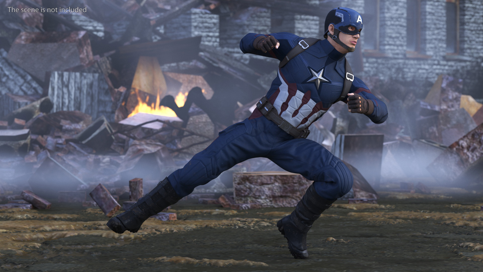 3D Character Captain America in Shabby Suit Rigged for Maya