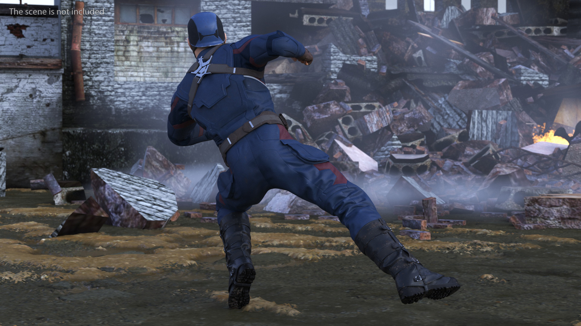 3D Character Captain America in Shabby Suit Rigged for Maya