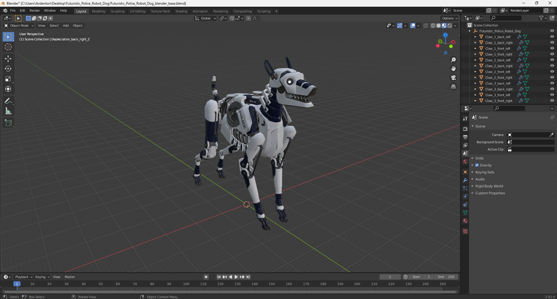 Futuristic Police Robot Dog 3D