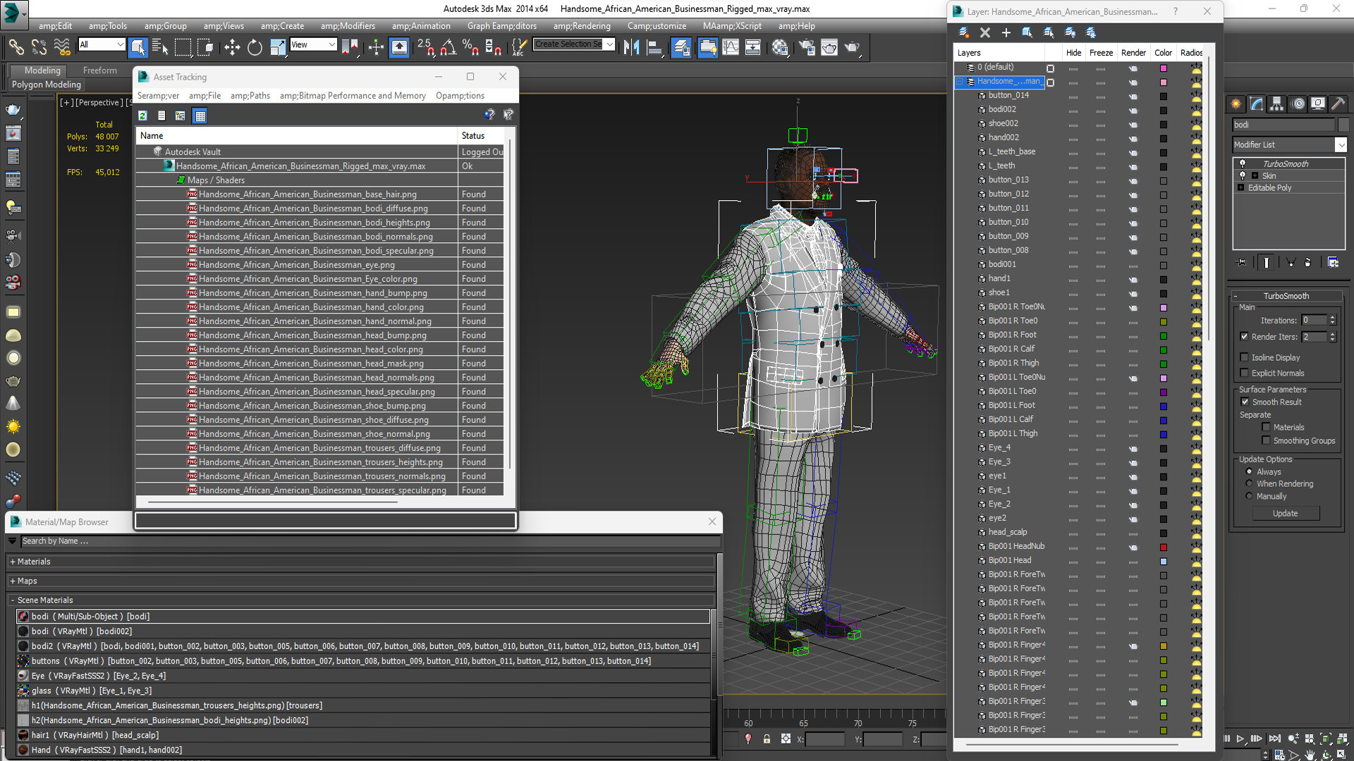 3D Handsome African American Businessman Rigged for Cinema 4D model