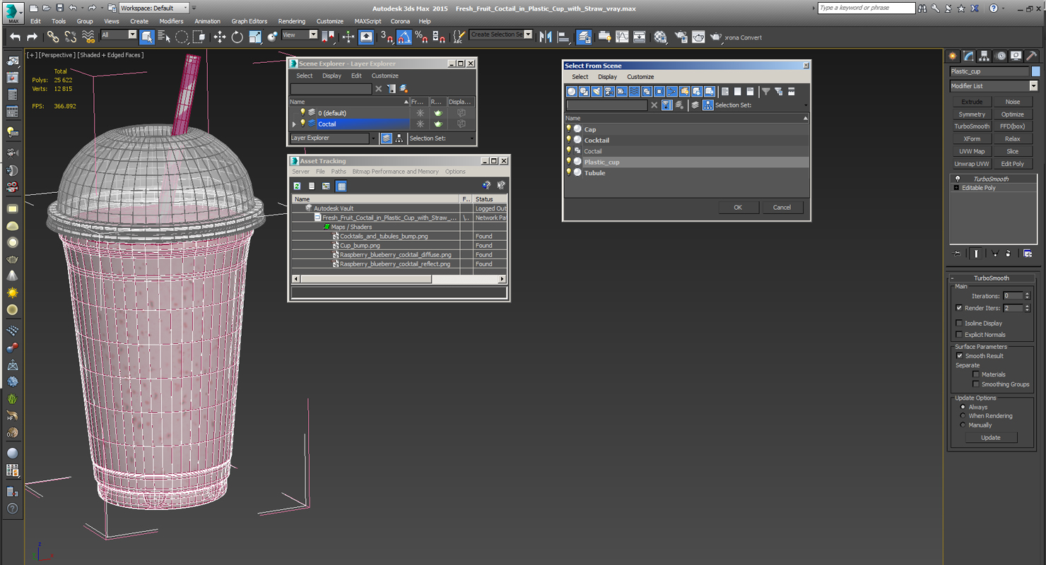3D model Fresh Fruit Coctail in Plastic Cup with Straw