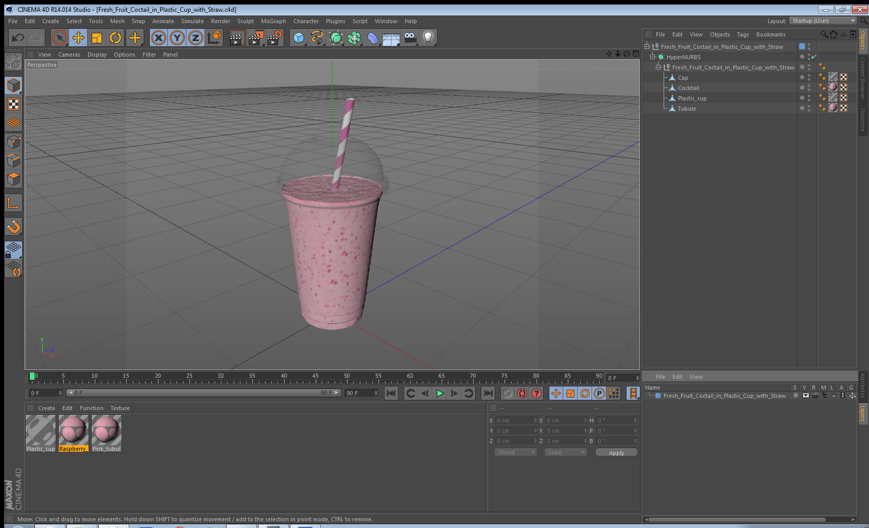 3D model Fresh Fruit Coctail in Plastic Cup with Straw