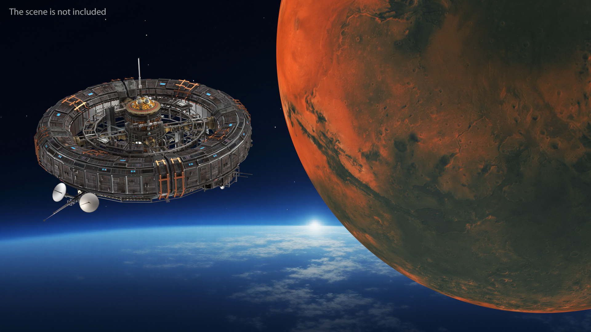 3D model Futuristic Sci Fi Space Station Orbiting Mars
