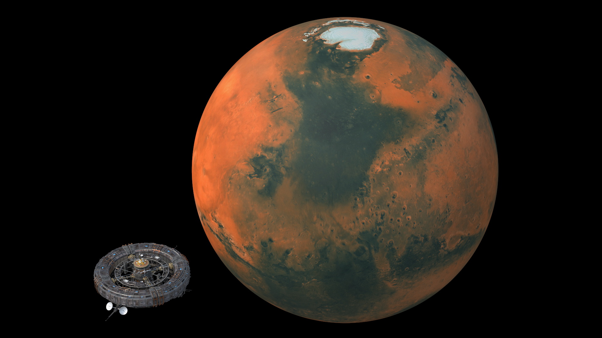 3D model Futuristic Sci Fi Space Station Orbiting Mars