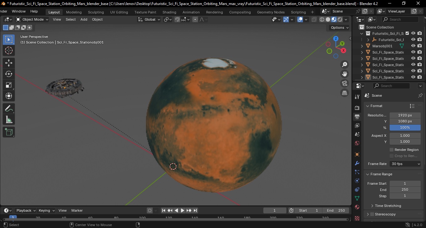 3D model Futuristic Sci Fi Space Station Orbiting Mars