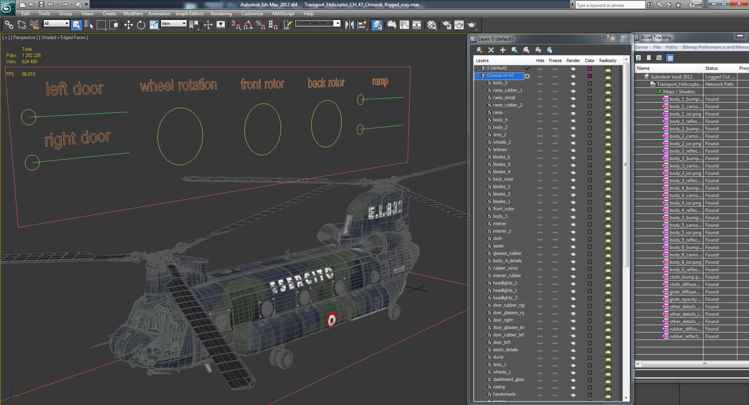 3D Transport Helicopter CH 47 Chinook Rigged