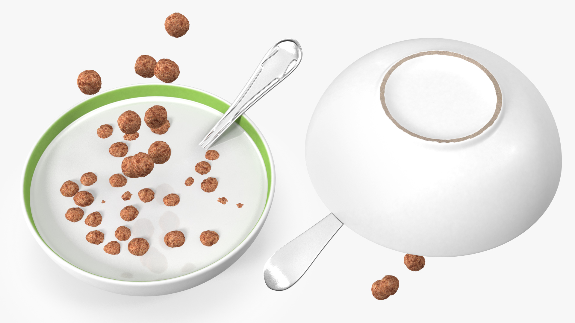 3D Chocolate Balls Falling into Bowl with Milk model