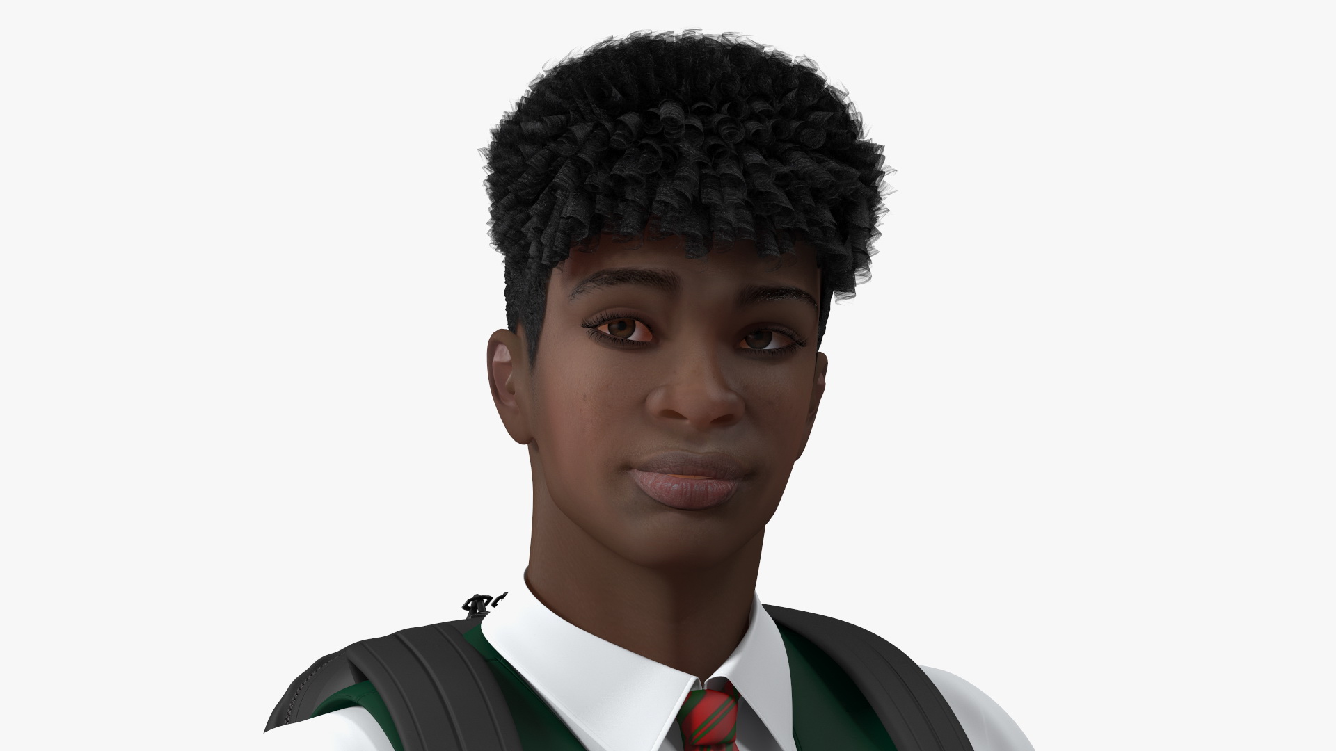 3D Black Teenager Dark Skin School Uniform Standing Pose model