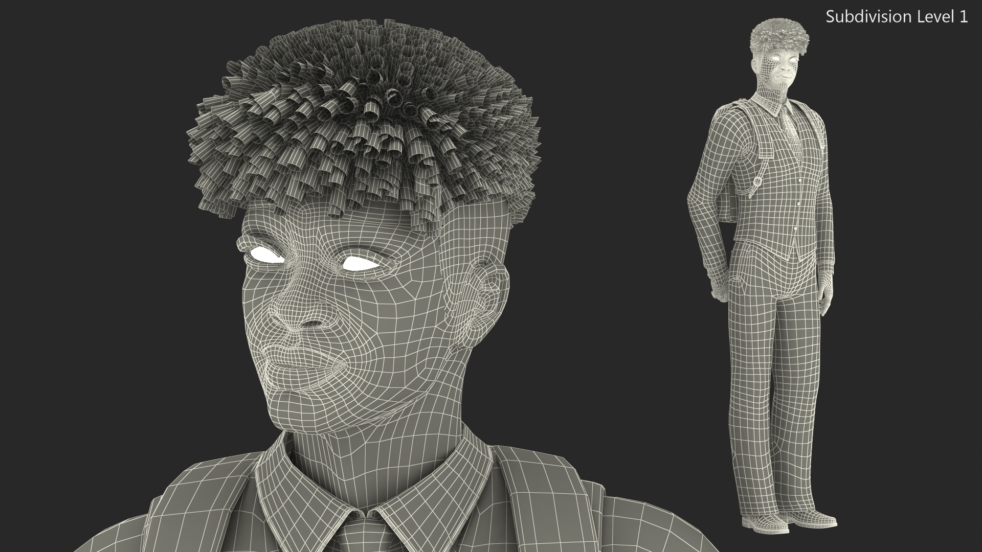 3D Black Teenager Dark Skin School Uniform Standing Pose model