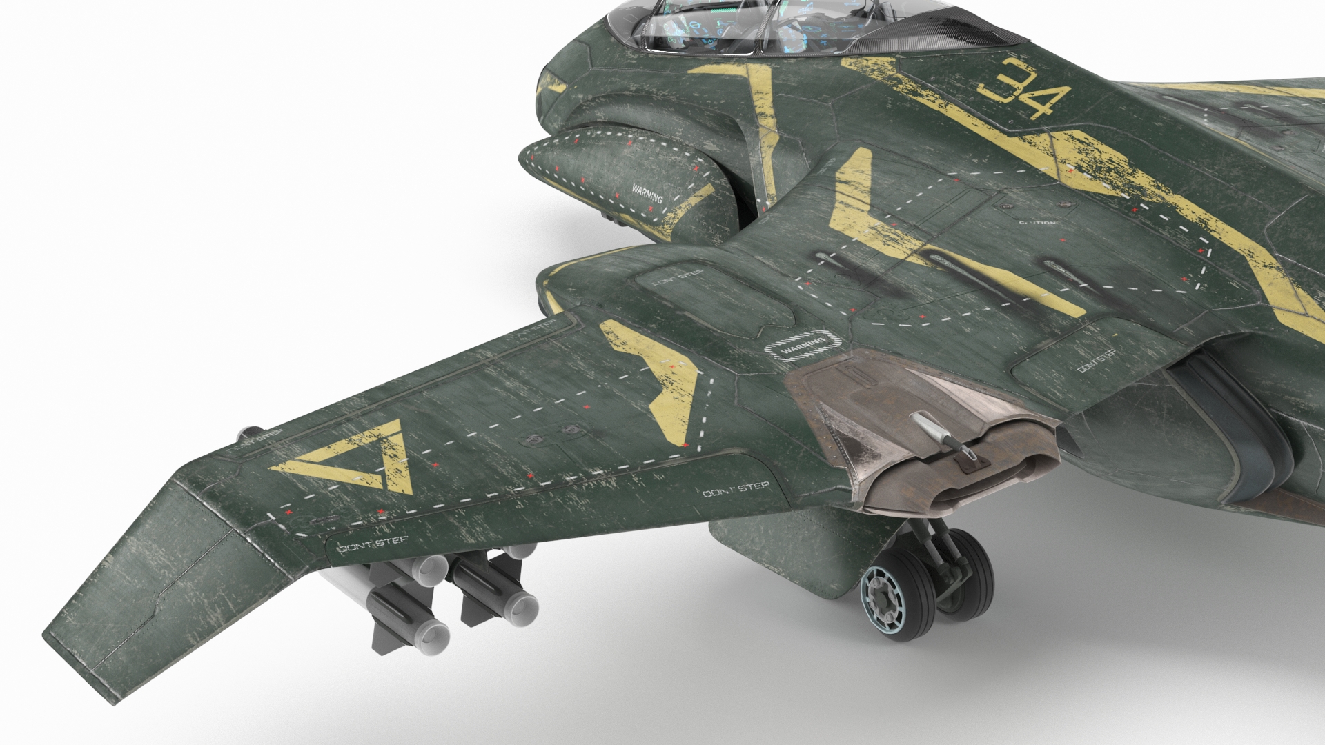 3D model Damaged Sci Fi Fighter Jet with Weapon and Chassis