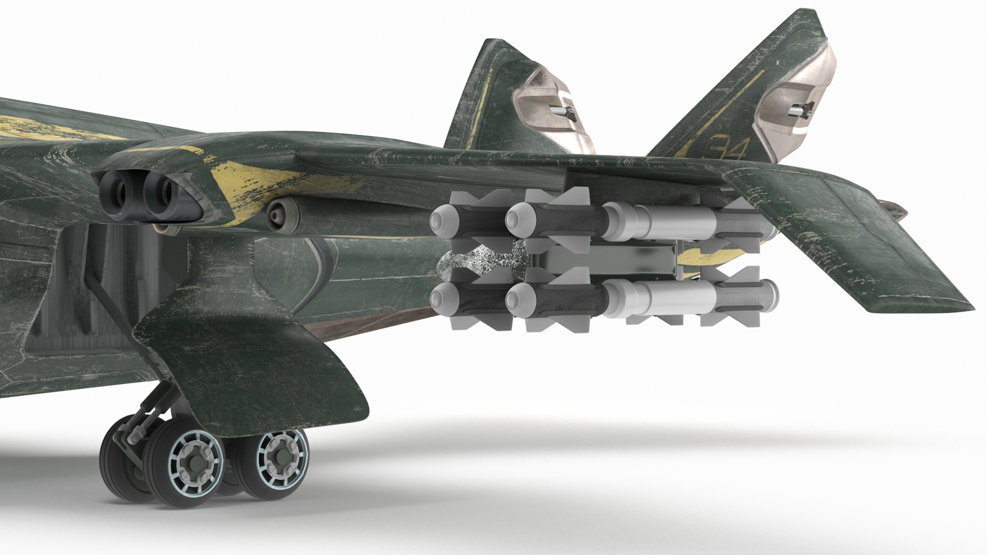 3D model Damaged Sci Fi Fighter Jet with Weapon and Chassis